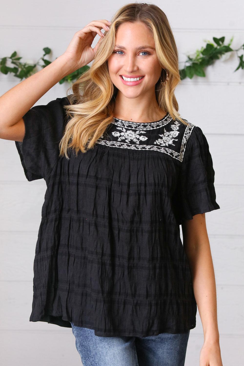 Madi Embroidered Smocked Top - Atomic Wildflower