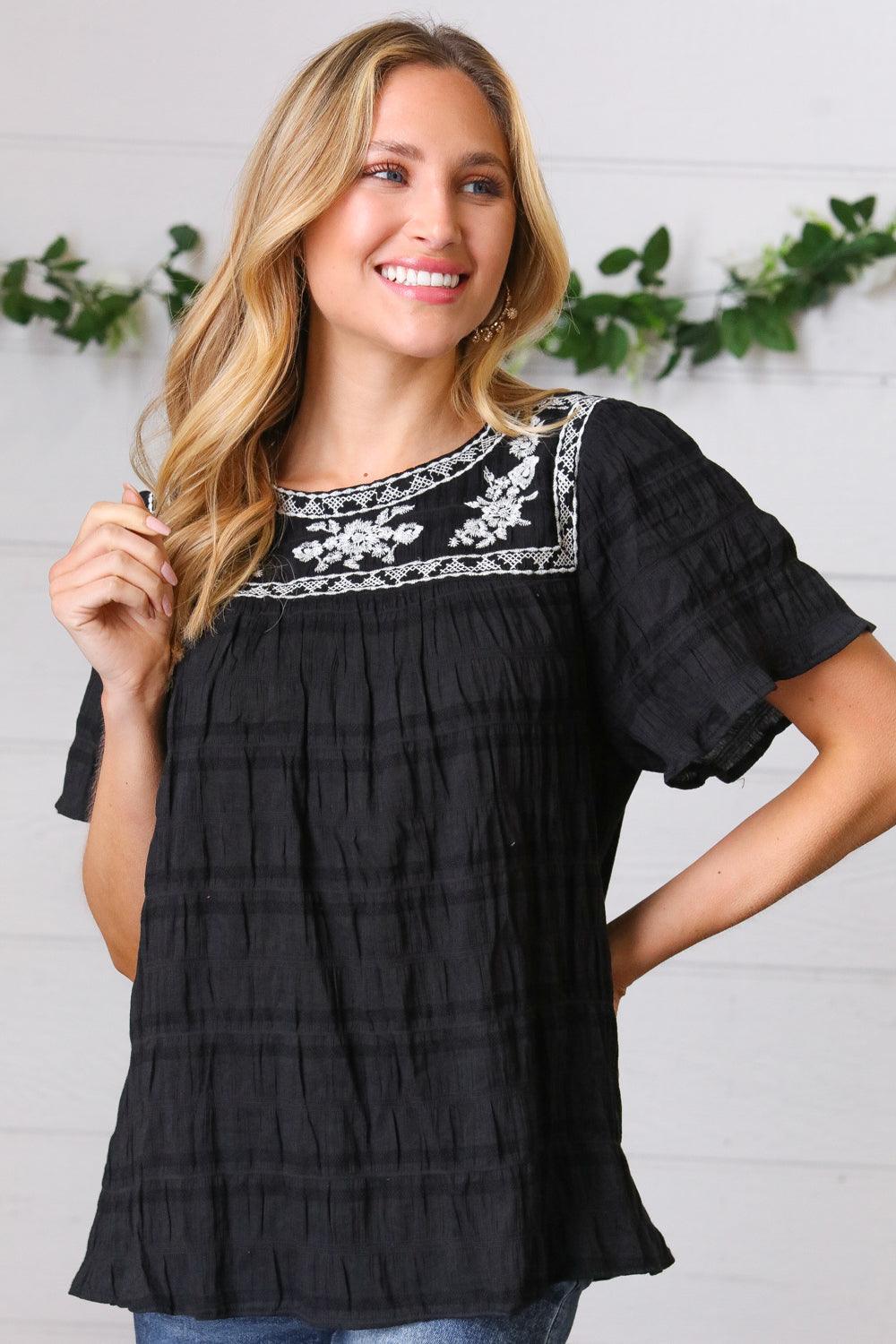 Madi Embroidered Smocked Top - Atomic Wildflower