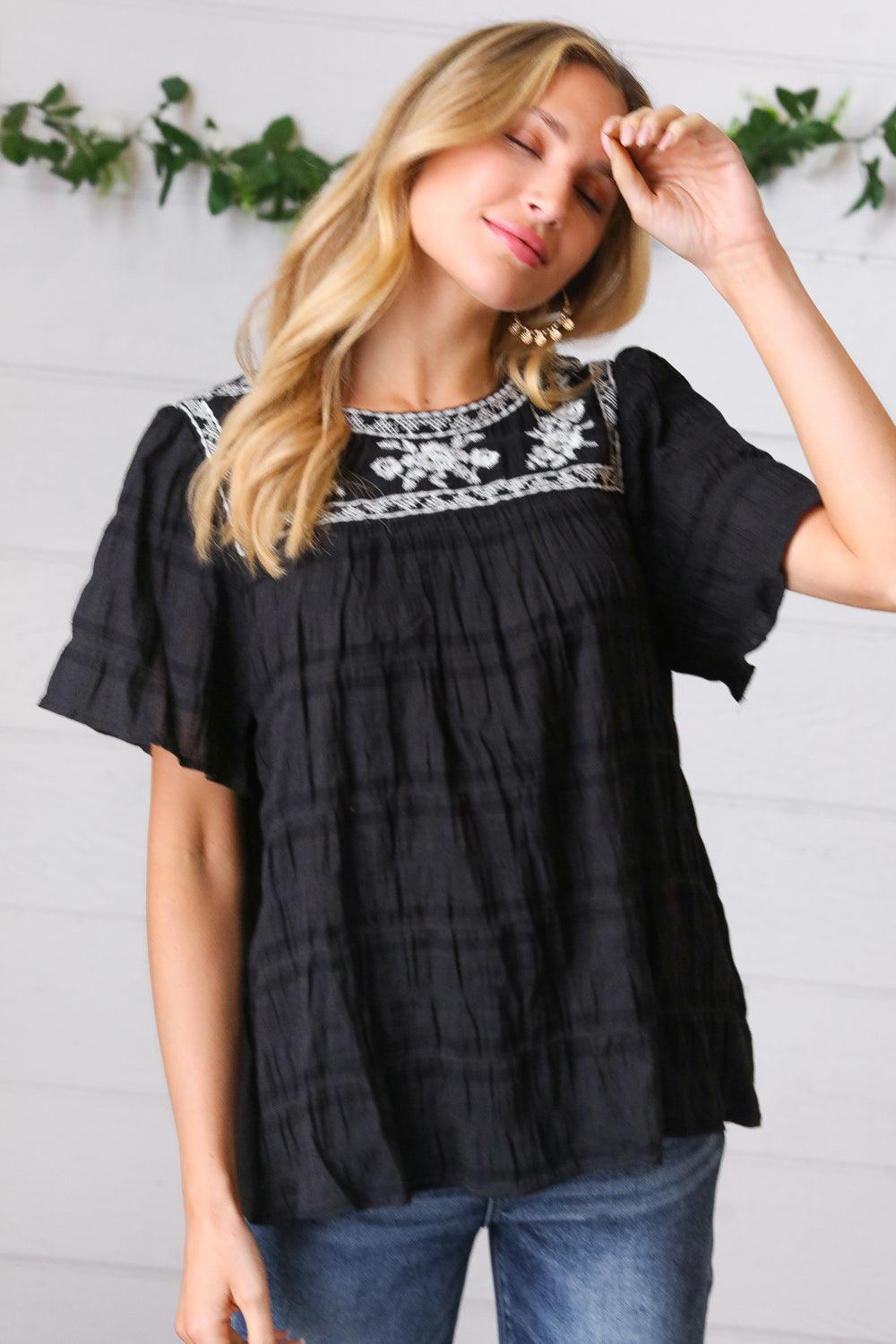 Madi Embroidered Smocked Top - Atomic Wildflower