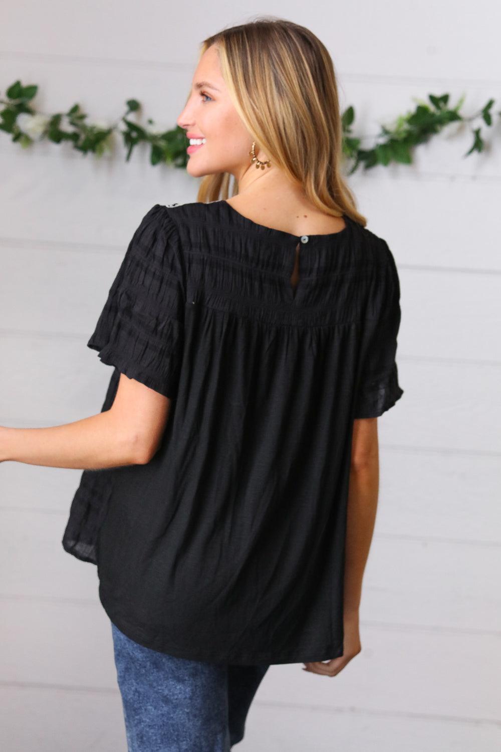 Madi Embroidered Smocked Top - Atomic Wildflower