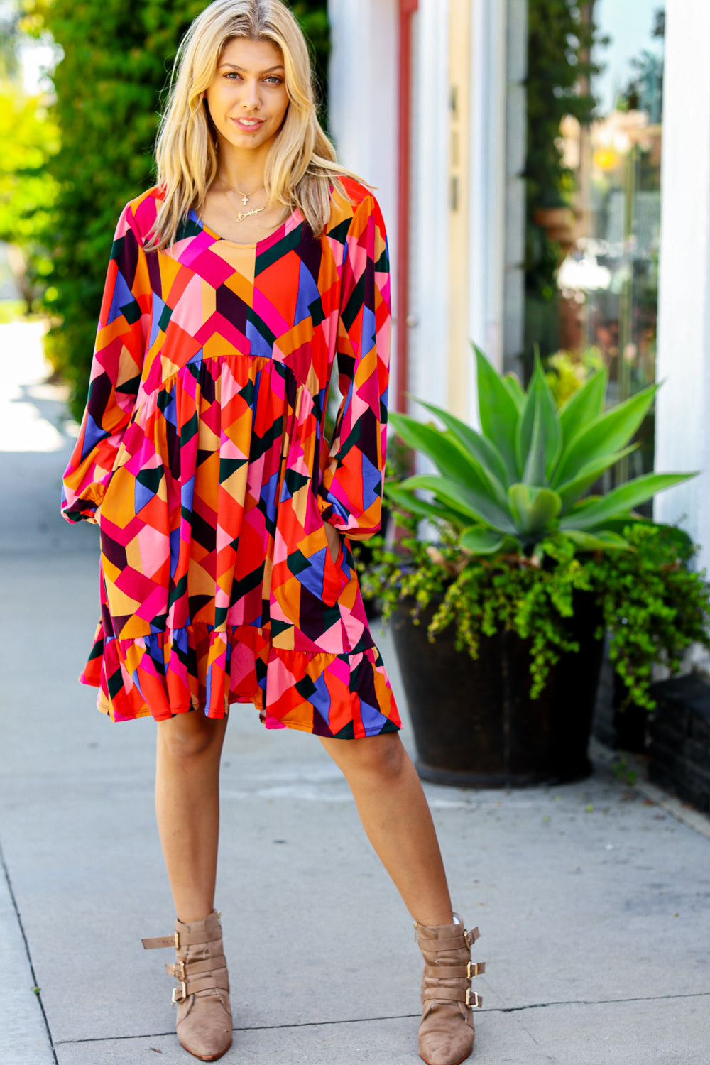 Living Out Loud Geo Ruffle Dress