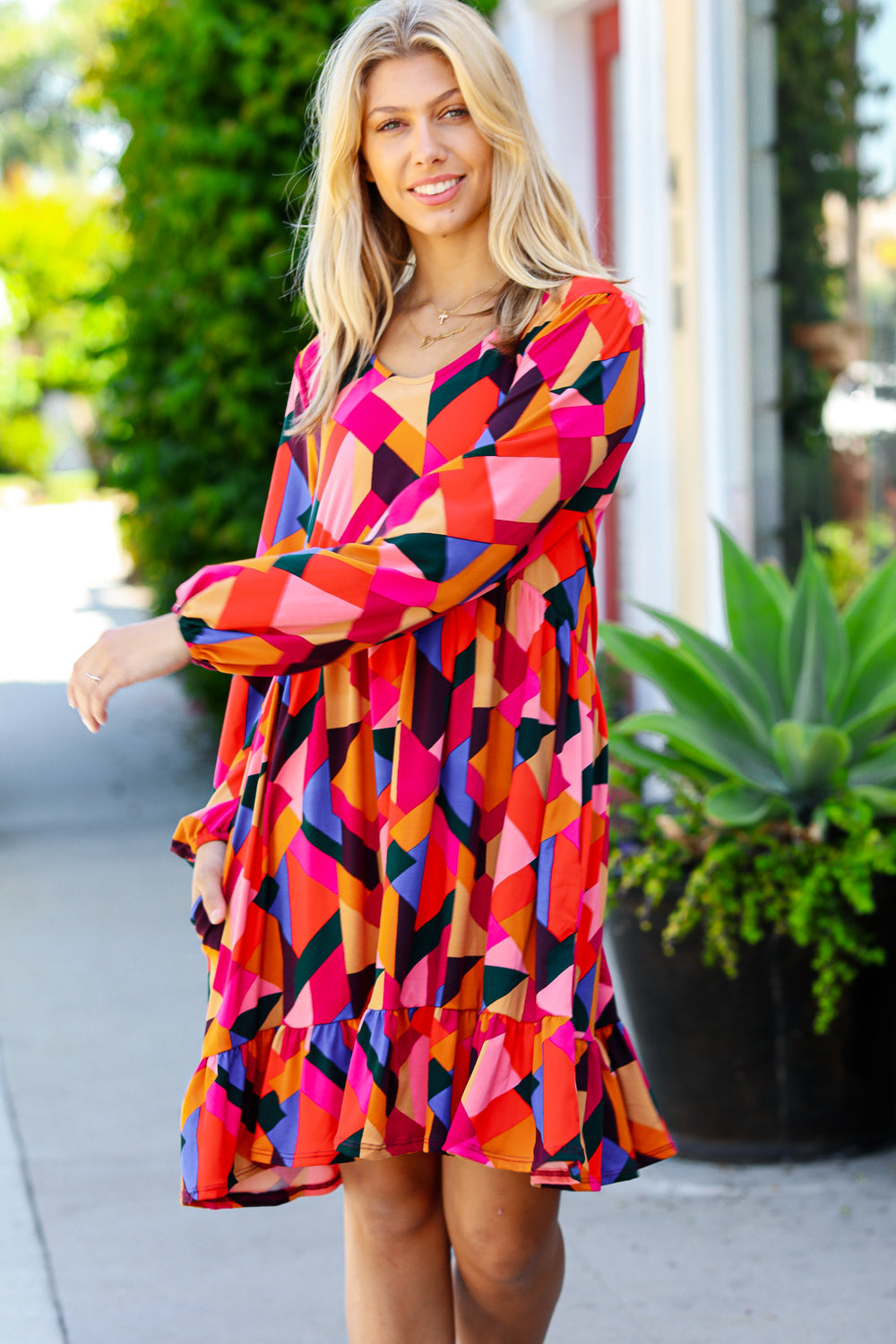Living Out Loud Geo Ruffle Dress