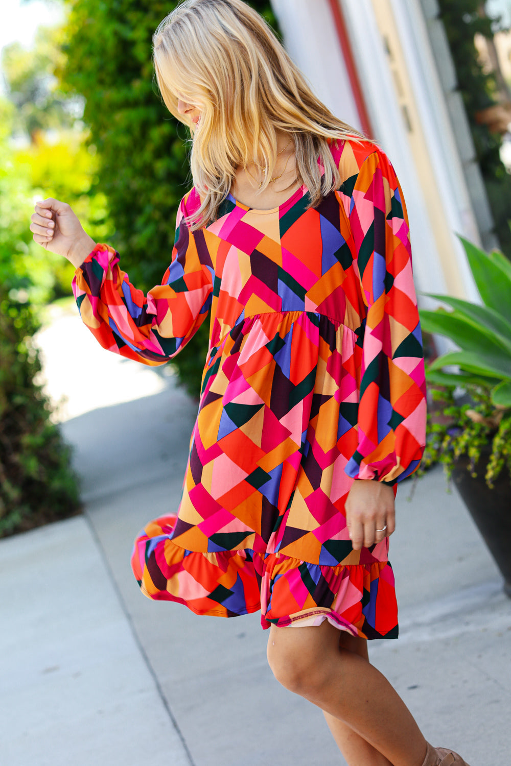Living Out Loud Geo Ruffle Dress