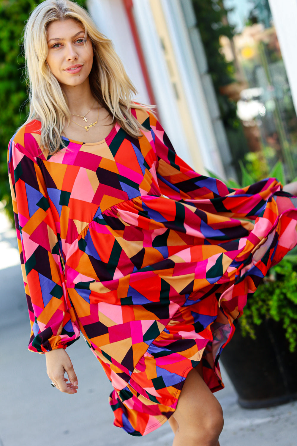 Living Out Loud Geo Ruffle Dress