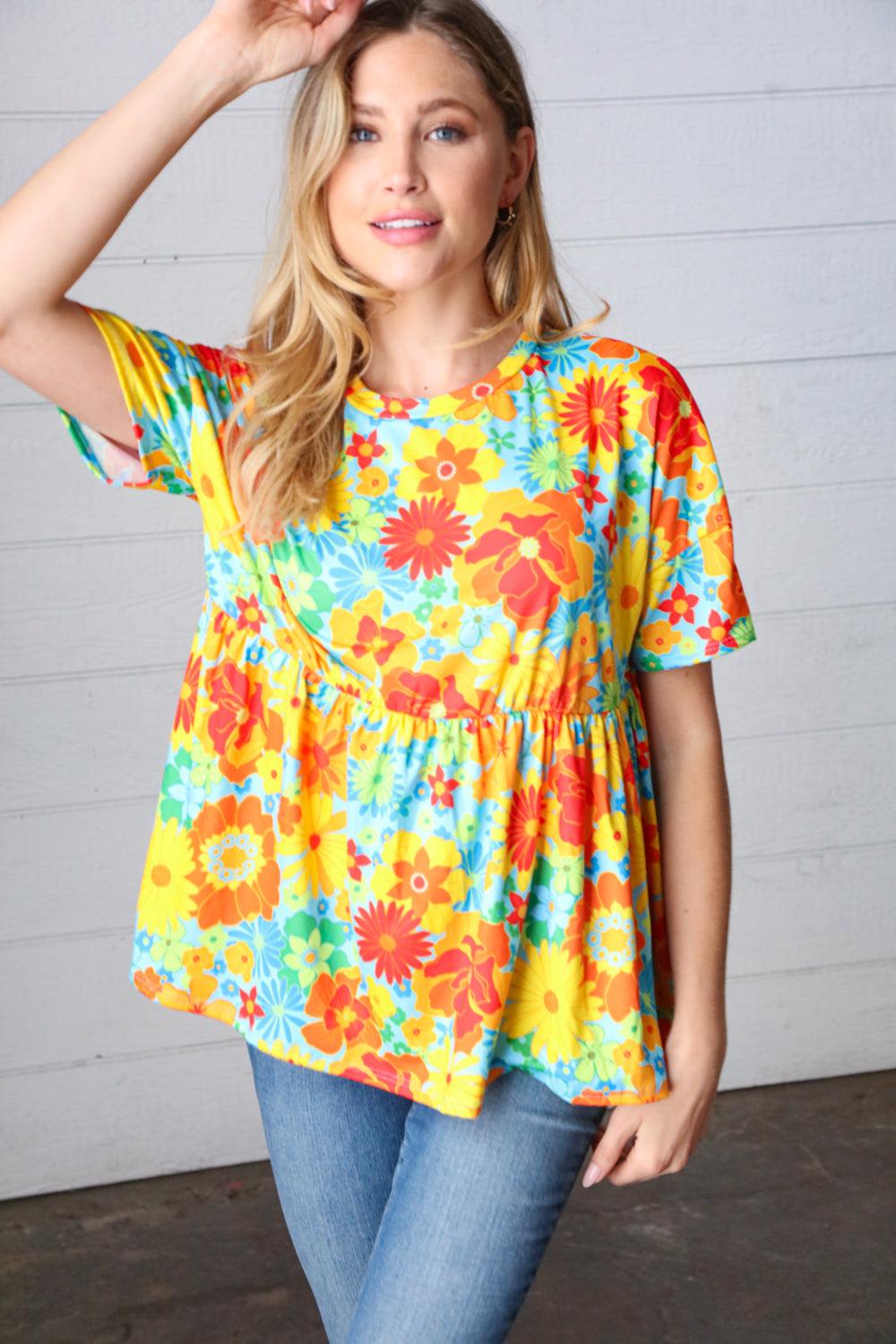 Retro Nostalgia Babydoll Top - Atomic Wildflower