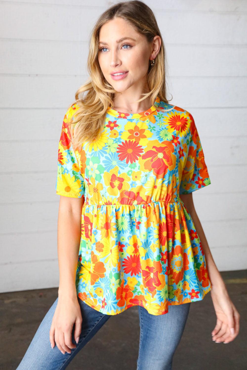 Retro Nostalgia Babydoll Top - Atomic Wildflower