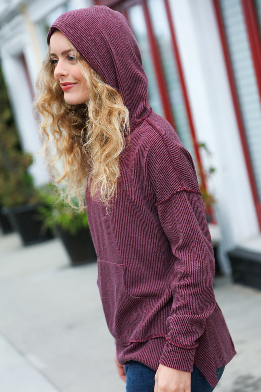 A New Day Rib Knit Hoodie • Burgundy