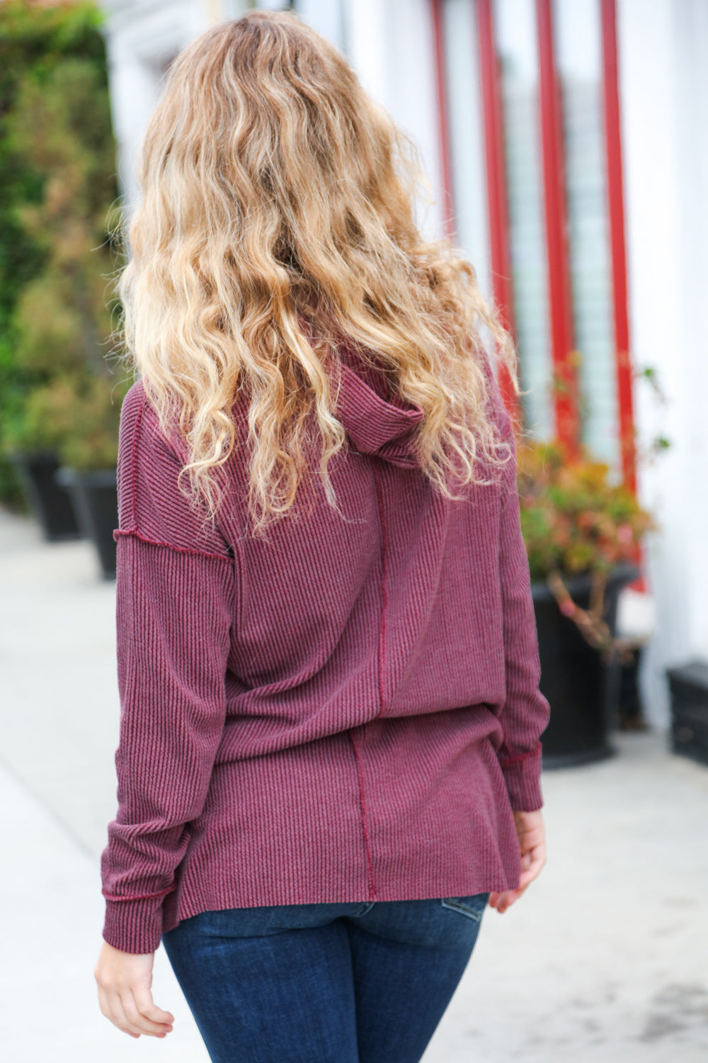 A New Day Rib Knit Hoodie • Burgundy
