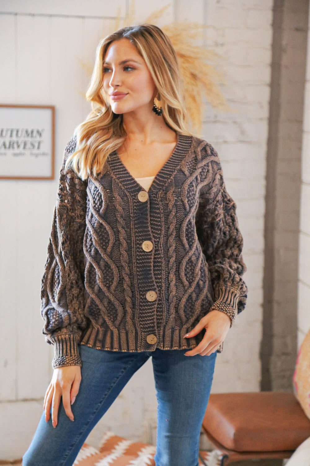 Sister Luck Cable Knit Cropped Cardigan