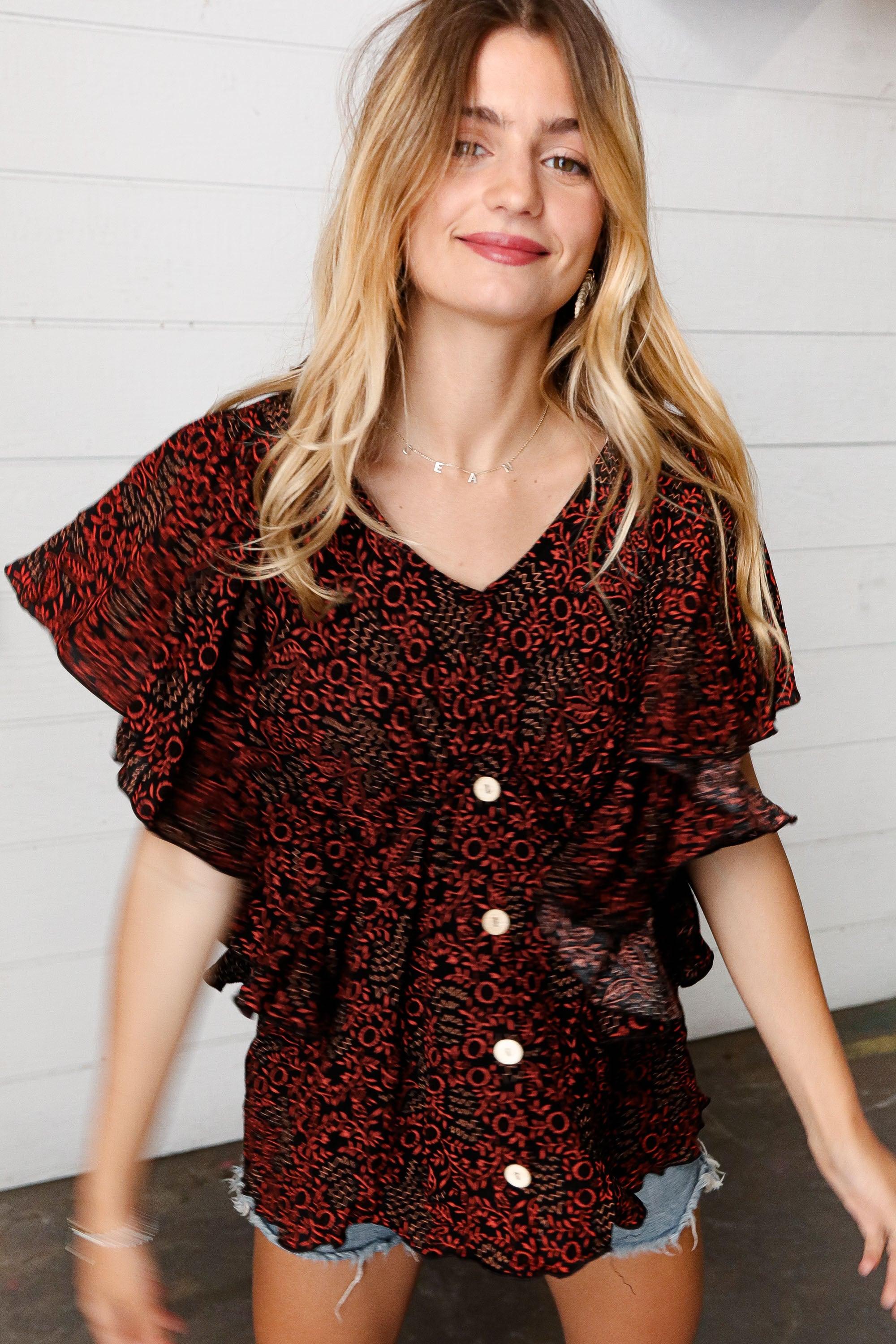 Sing This Song Side Ruffle Top - Atomic Wildflower