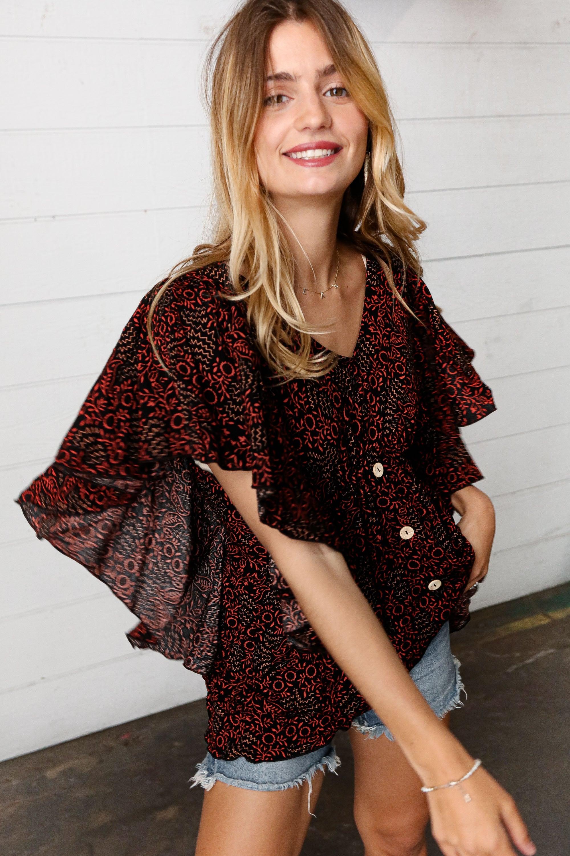 Sing This Song Side Ruffle Top - Atomic Wildflower