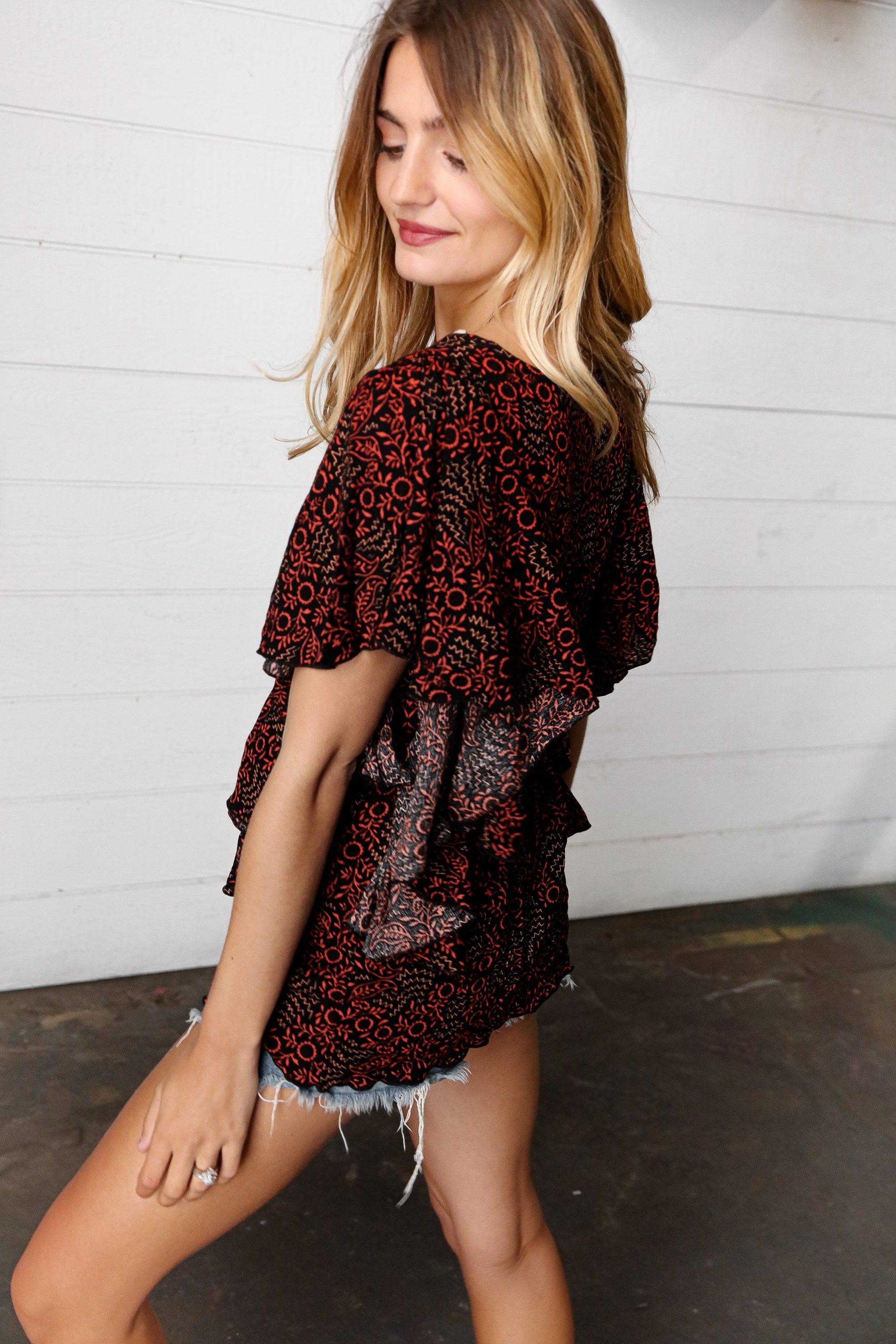 Sing This Song Side Ruffle Top - Atomic Wildflower