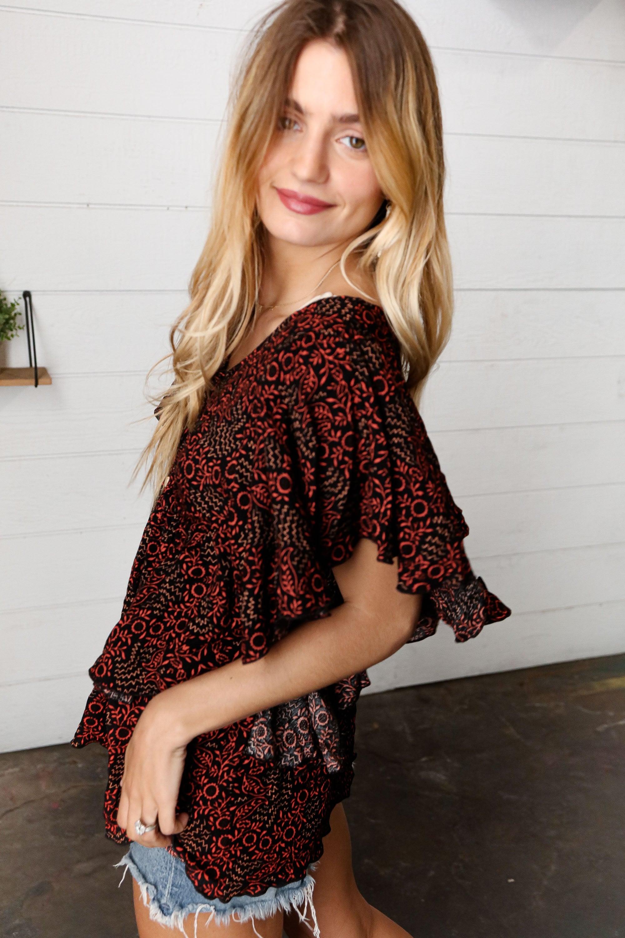 Sing This Song Side Ruffle Top - Atomic Wildflower