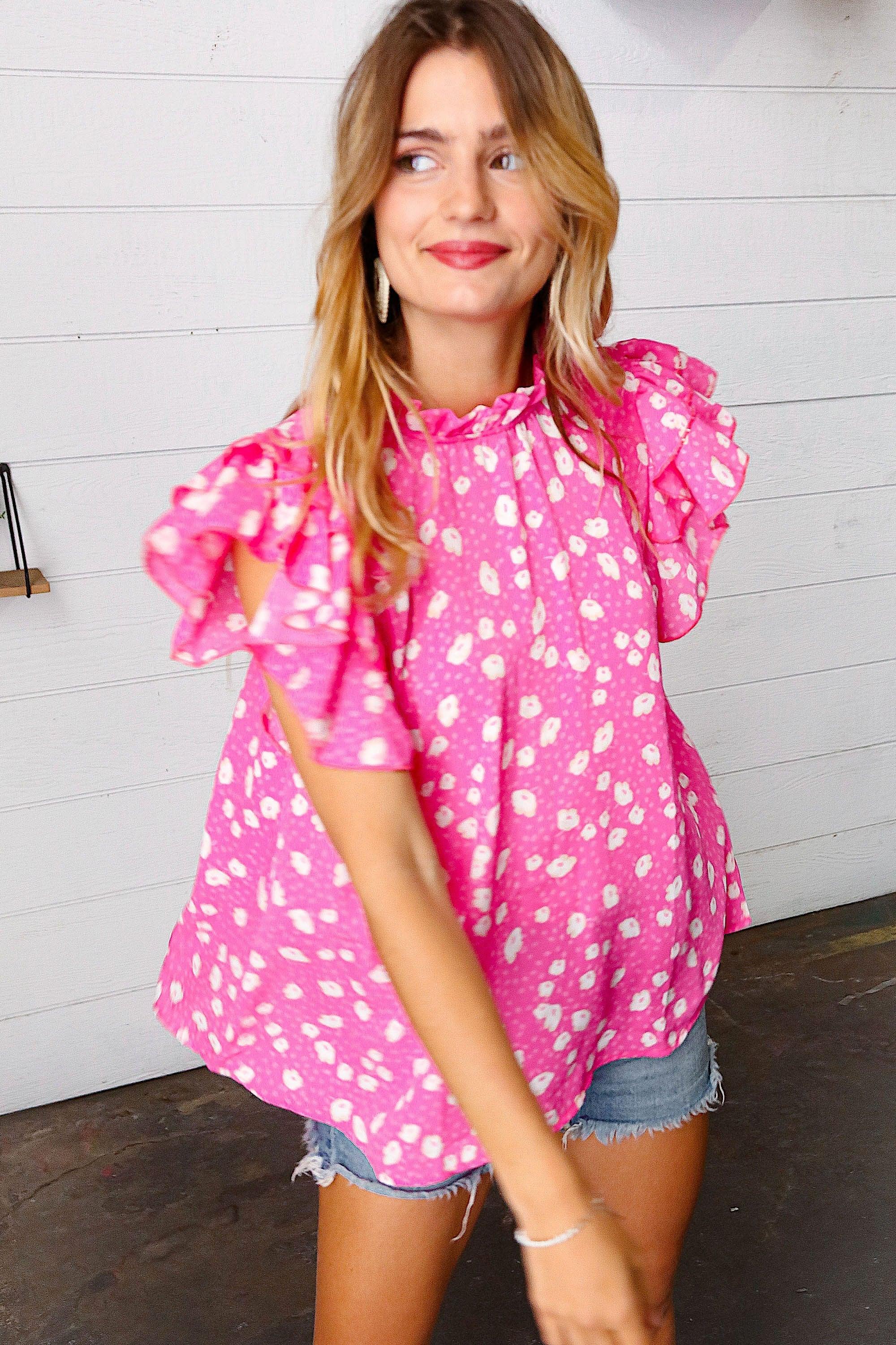 Everything’s Rosie Double Flutter Sleeve Top - Atomic Wildflower