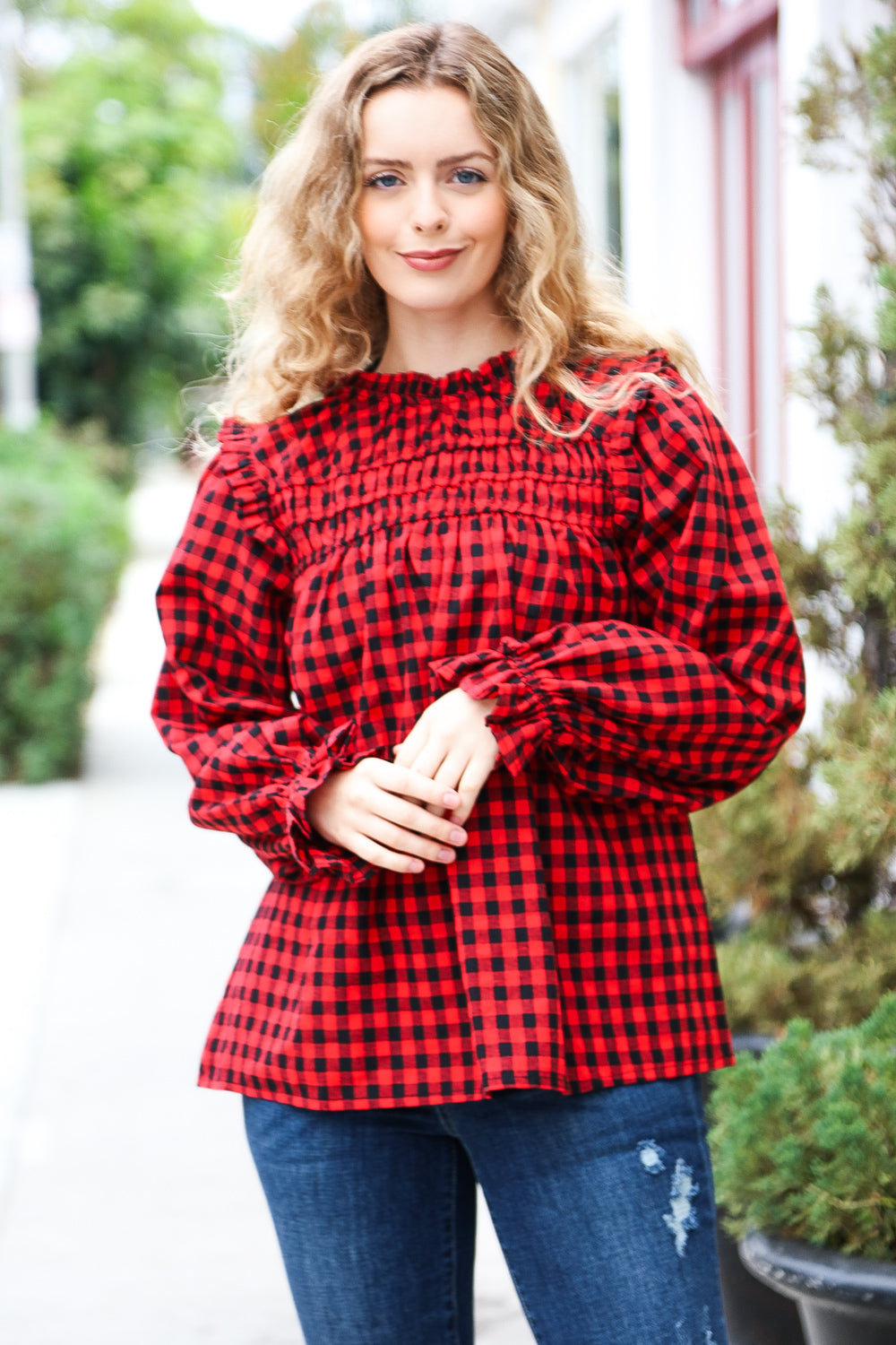 Don't Think Twice Gingham Mock Neck Top