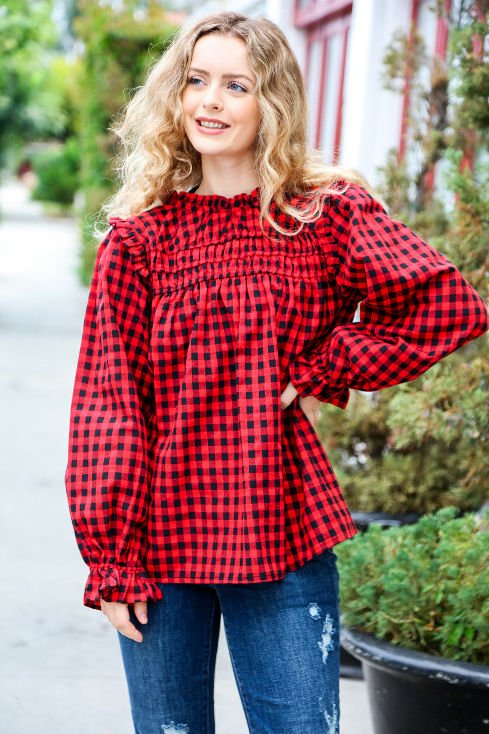 Don't Think Twice Gingham Mock Neck Top