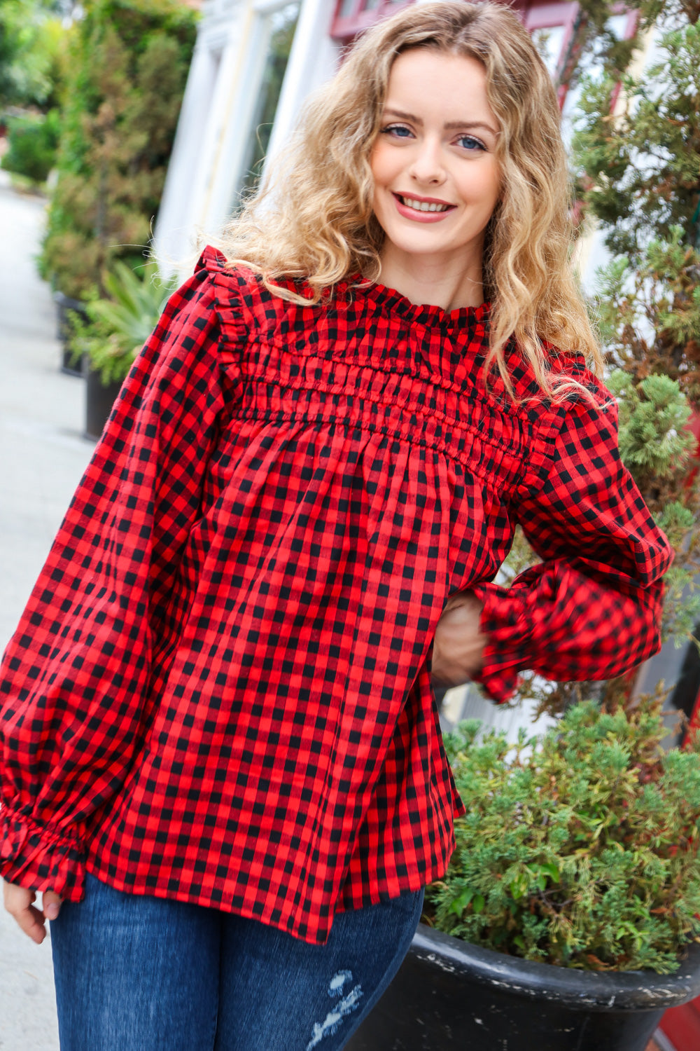 Don't Think Twice Gingham Mock Neck Top