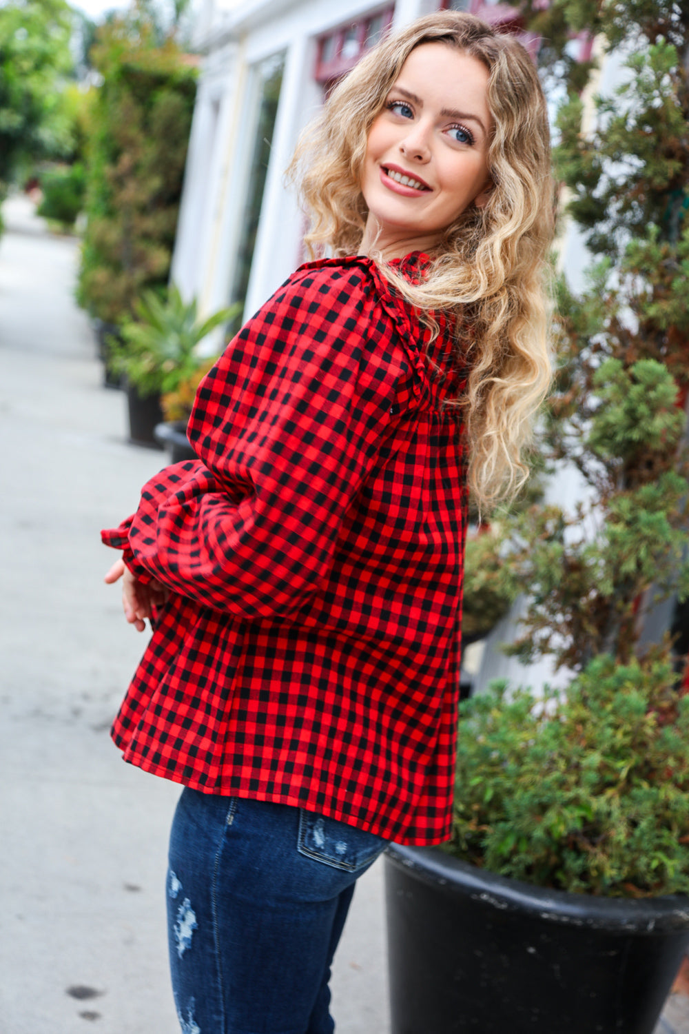 Don't Think Twice Gingham Mock Neck Top