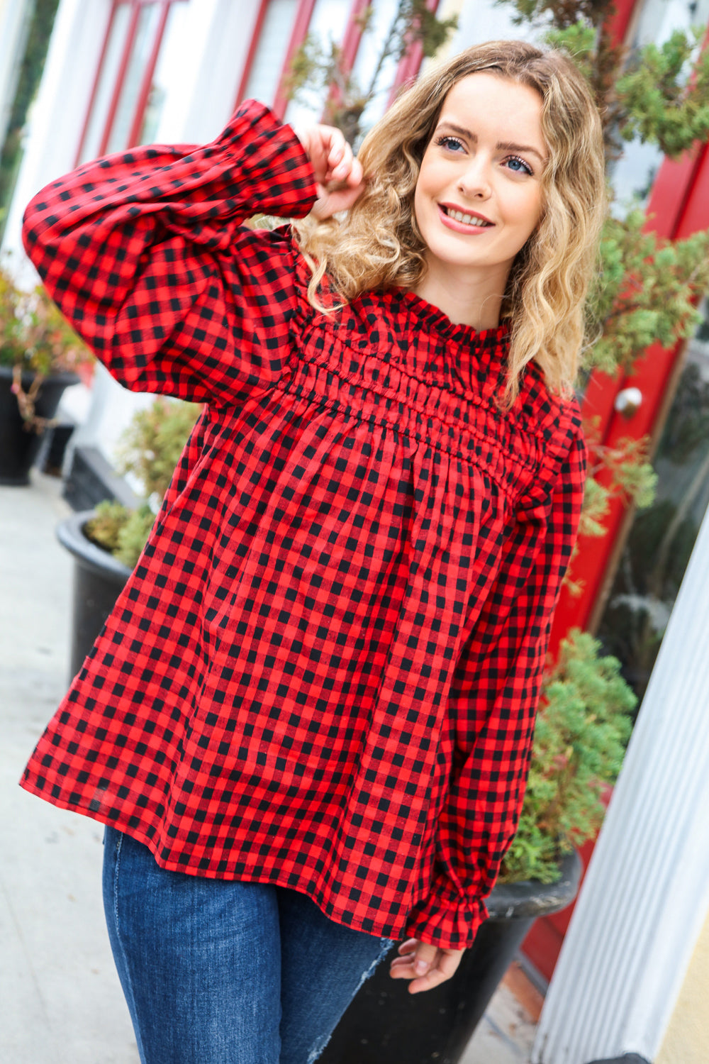 Don't Think Twice Gingham Mock Neck Top