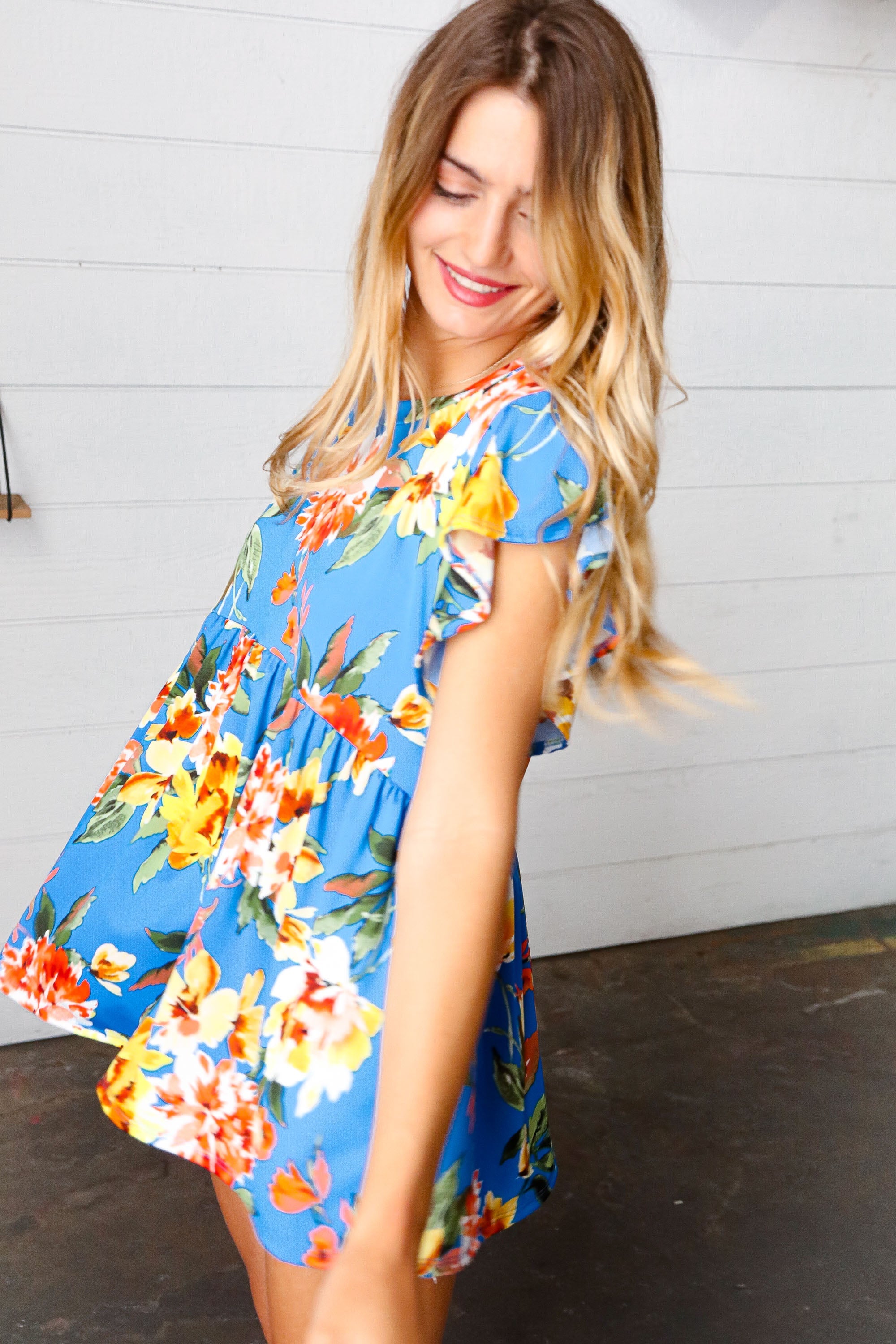 Easy Does It Ruffle Sleeve Babydoll Top - Atomic Wildflower