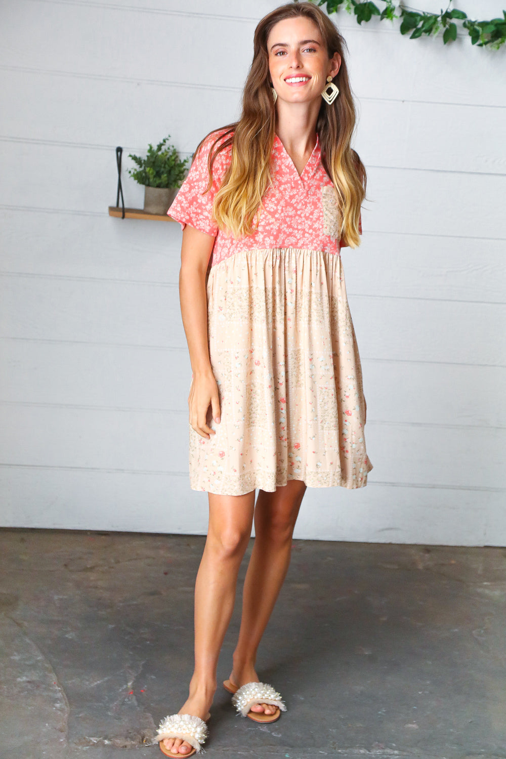 Jayde Floral Babydoll Color Block Dress - Atomic Wildflower