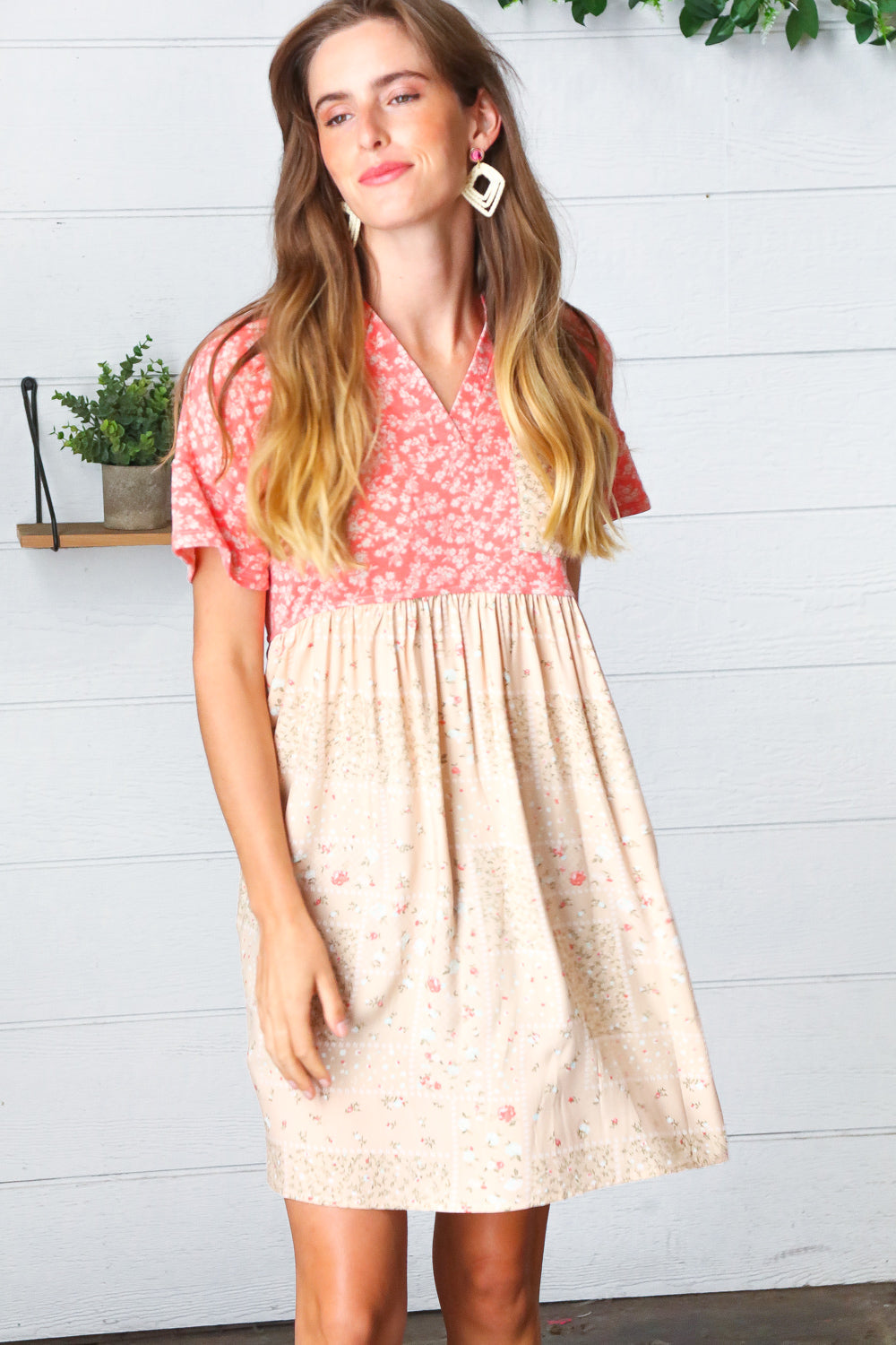 Jayde Floral Babydoll Color Block Dress - Atomic Wildflower