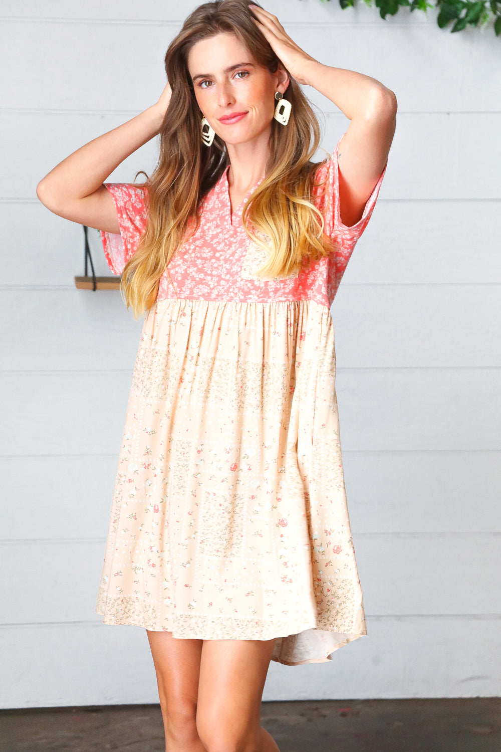 Jayde Floral Babydoll Color Block Dress - Atomic Wildflower