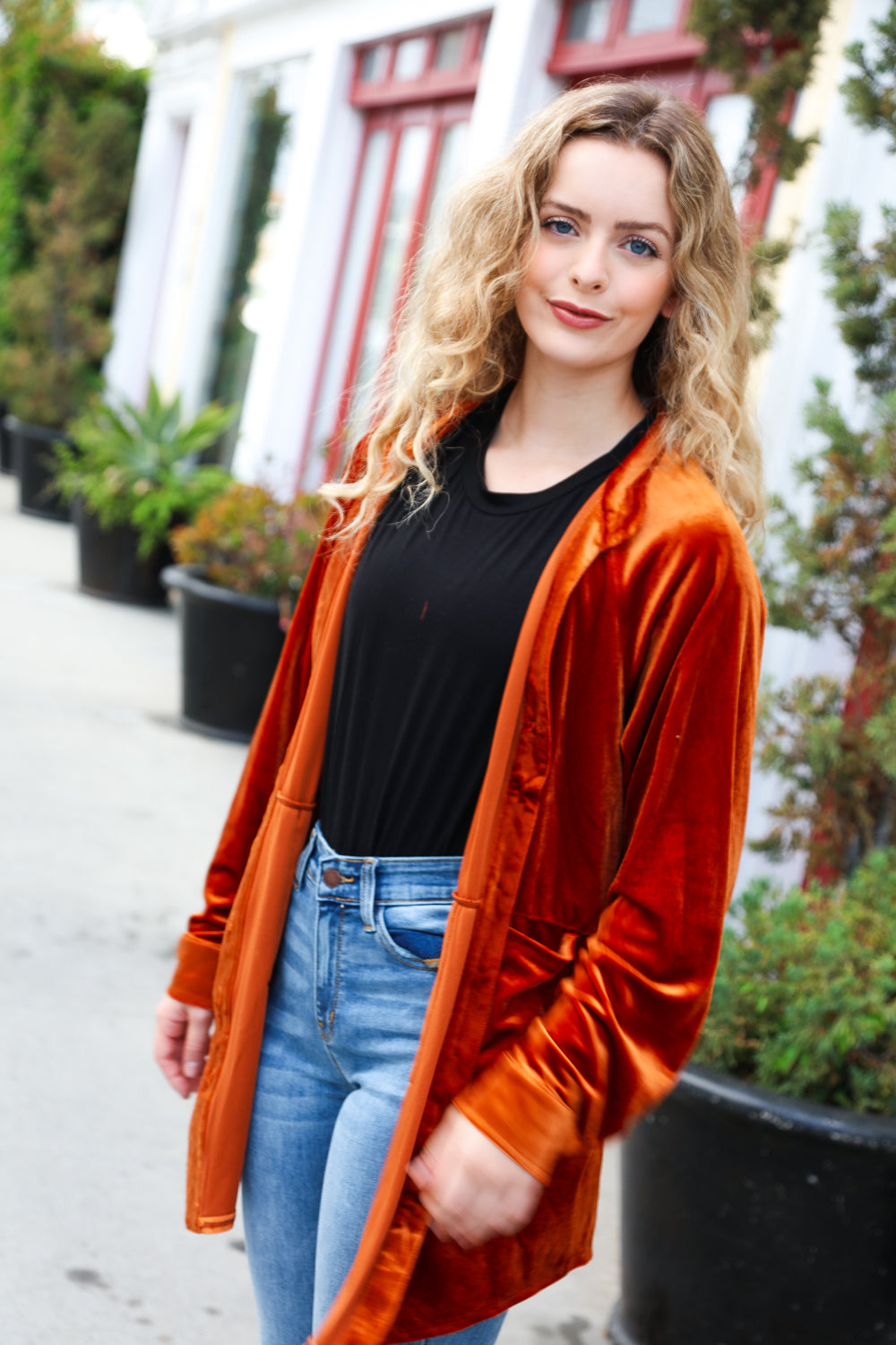 Dazzling Velvet Button Down Tunic Top • Rust