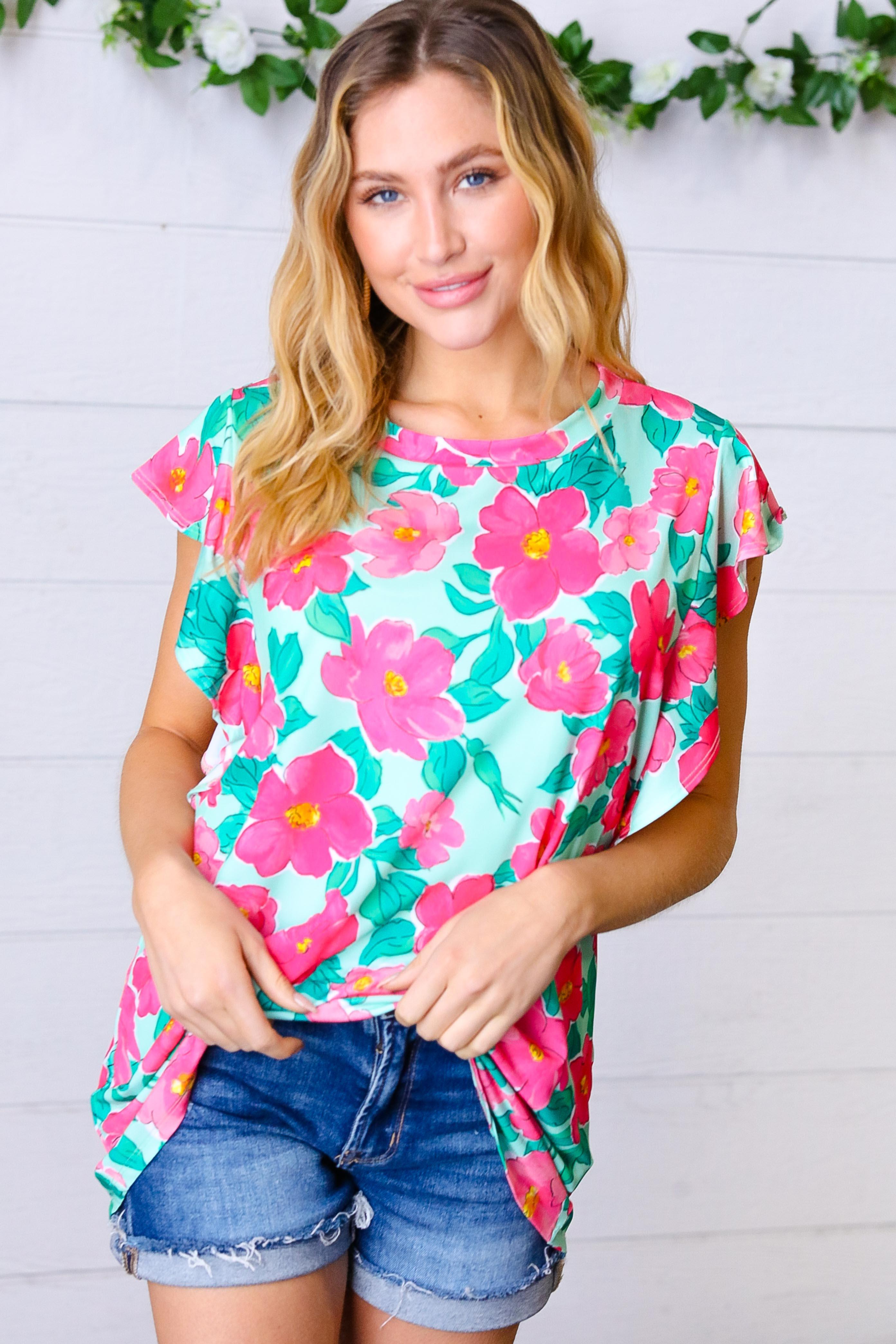 Summer Sands Floral Ruffle Sleeve Top - Atomic Wildflower