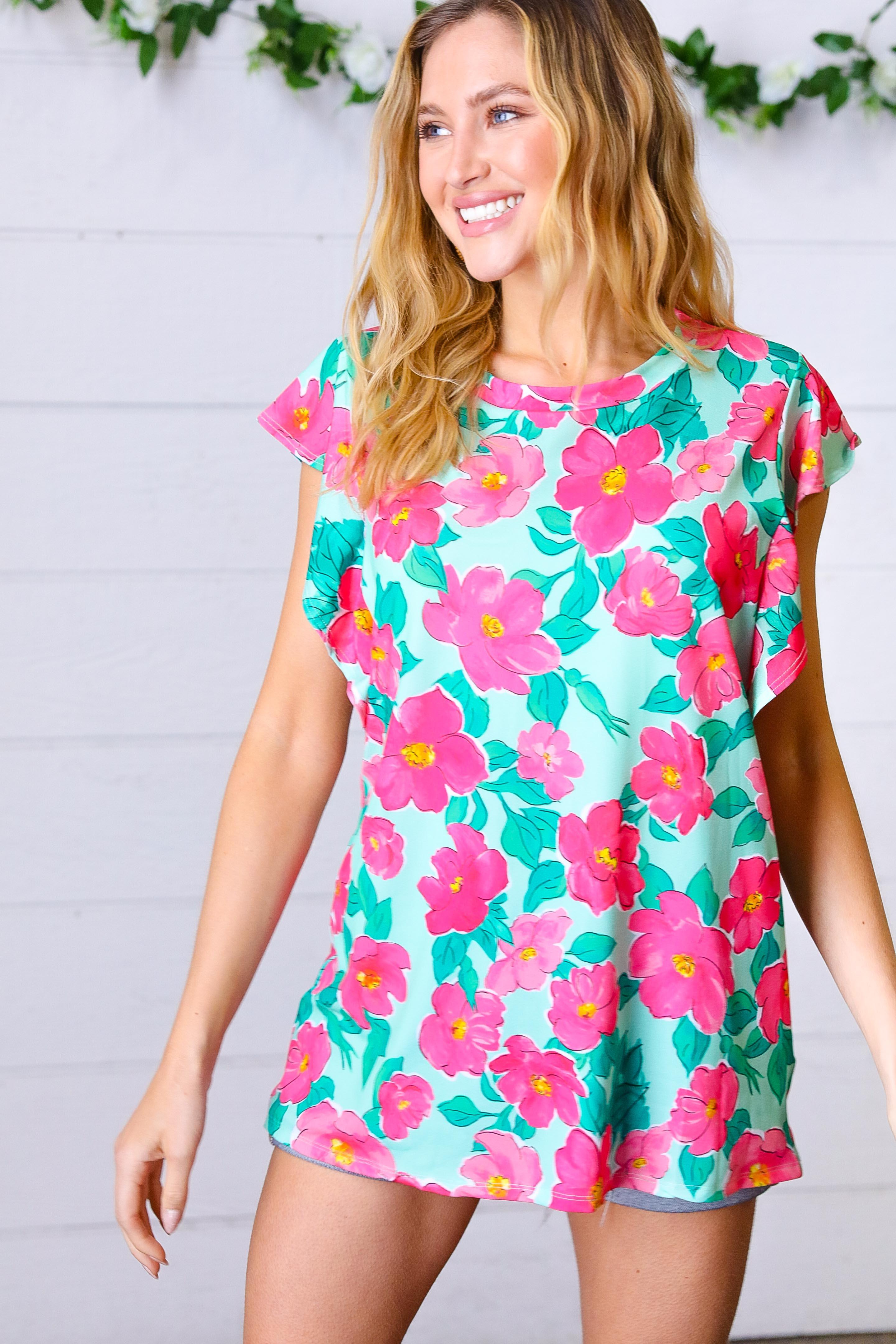 Summer Sands Floral Ruffle Sleeve Top - Atomic Wildflower
