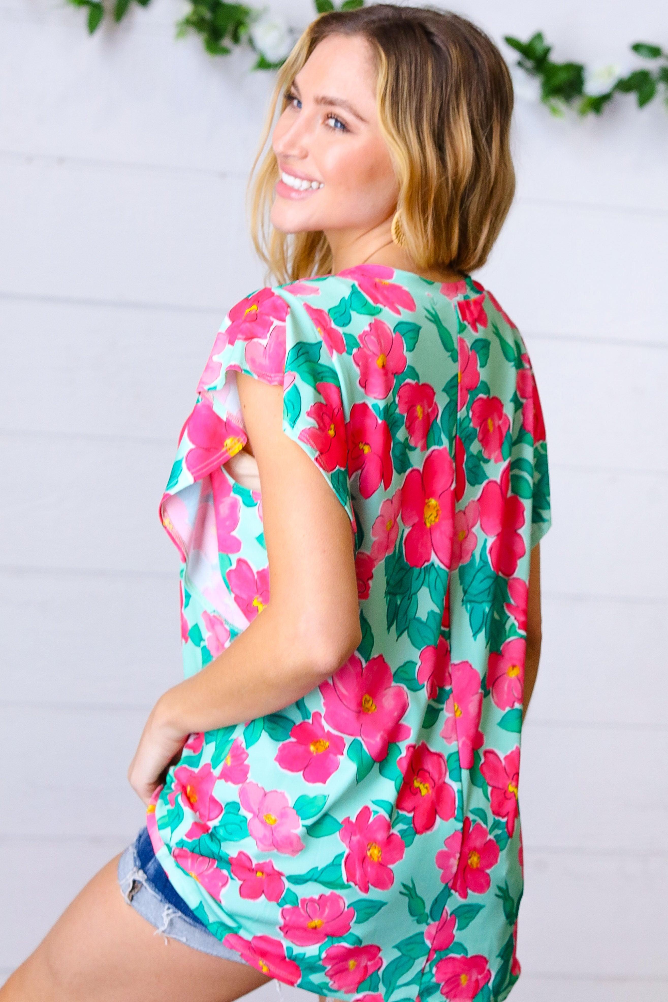 Summer Sands Floral Ruffle Sleeve Top - Atomic Wildflower