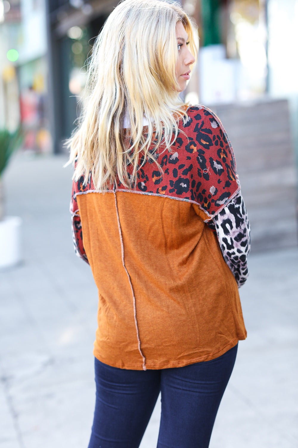 More Than Lovely Colorblock Leopard Knit Top