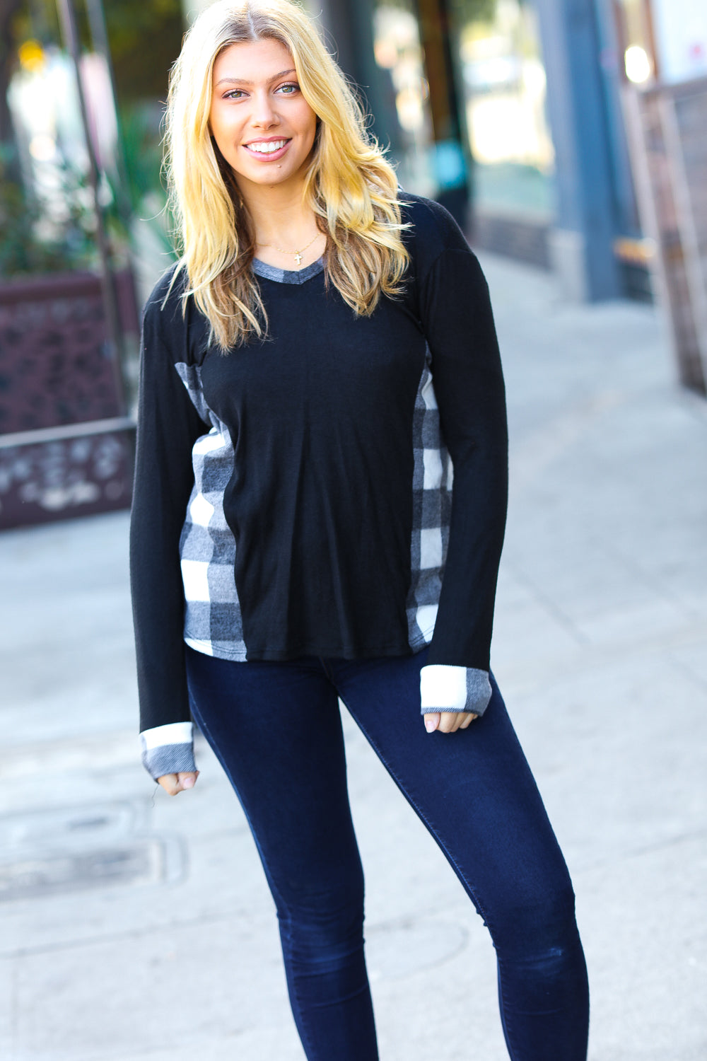 Adorable In Black & Ivory Plaid Hoodie