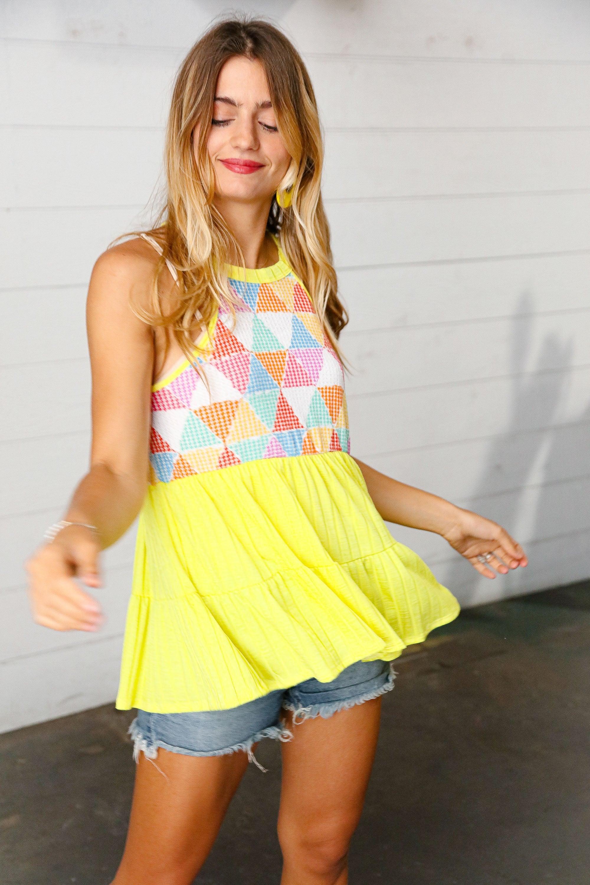 Look Into The Sun Babydoll Halter Top - Atomic Wildflower