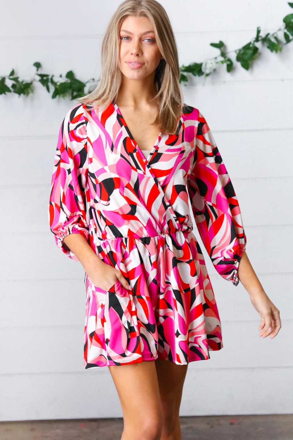 What A Vibe Geometric Surplice Romper - Atomic Wildflower