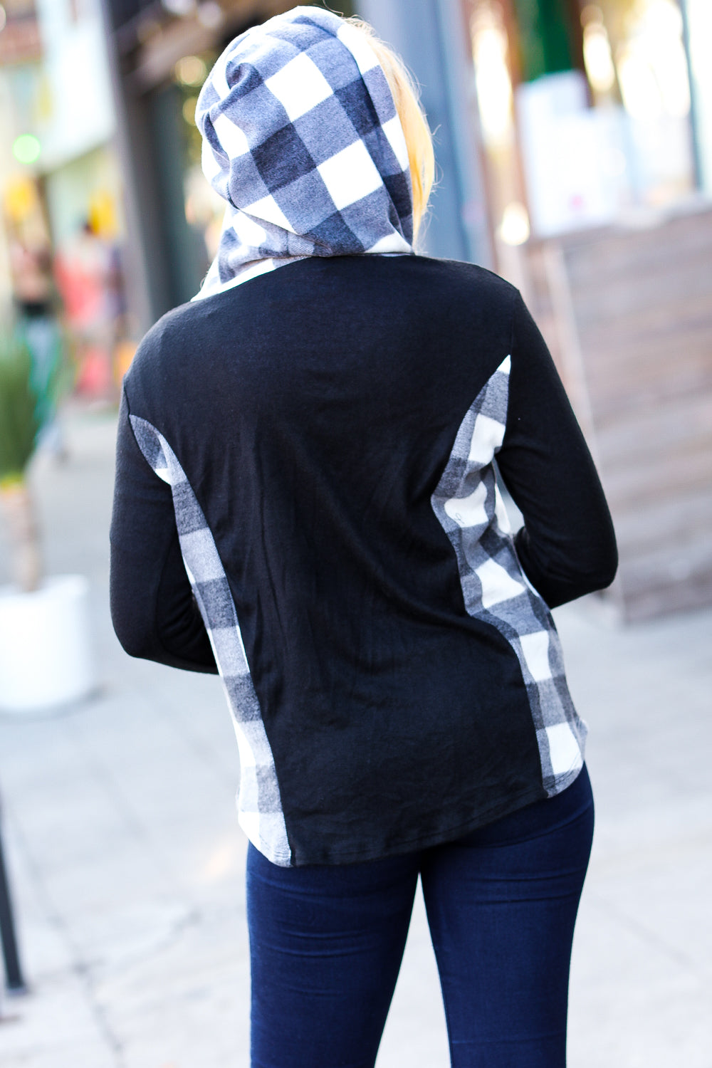 Adorable In Black & Ivory Plaid Hoodie