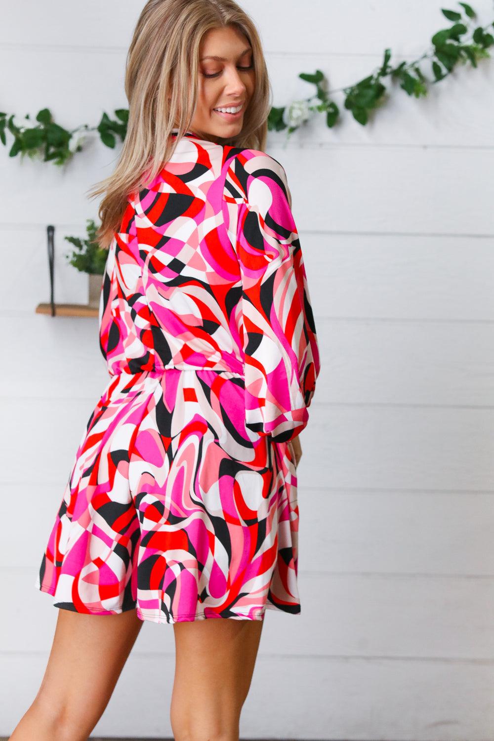 What A Vibe Geometric Surplice Romper - Atomic Wildflower