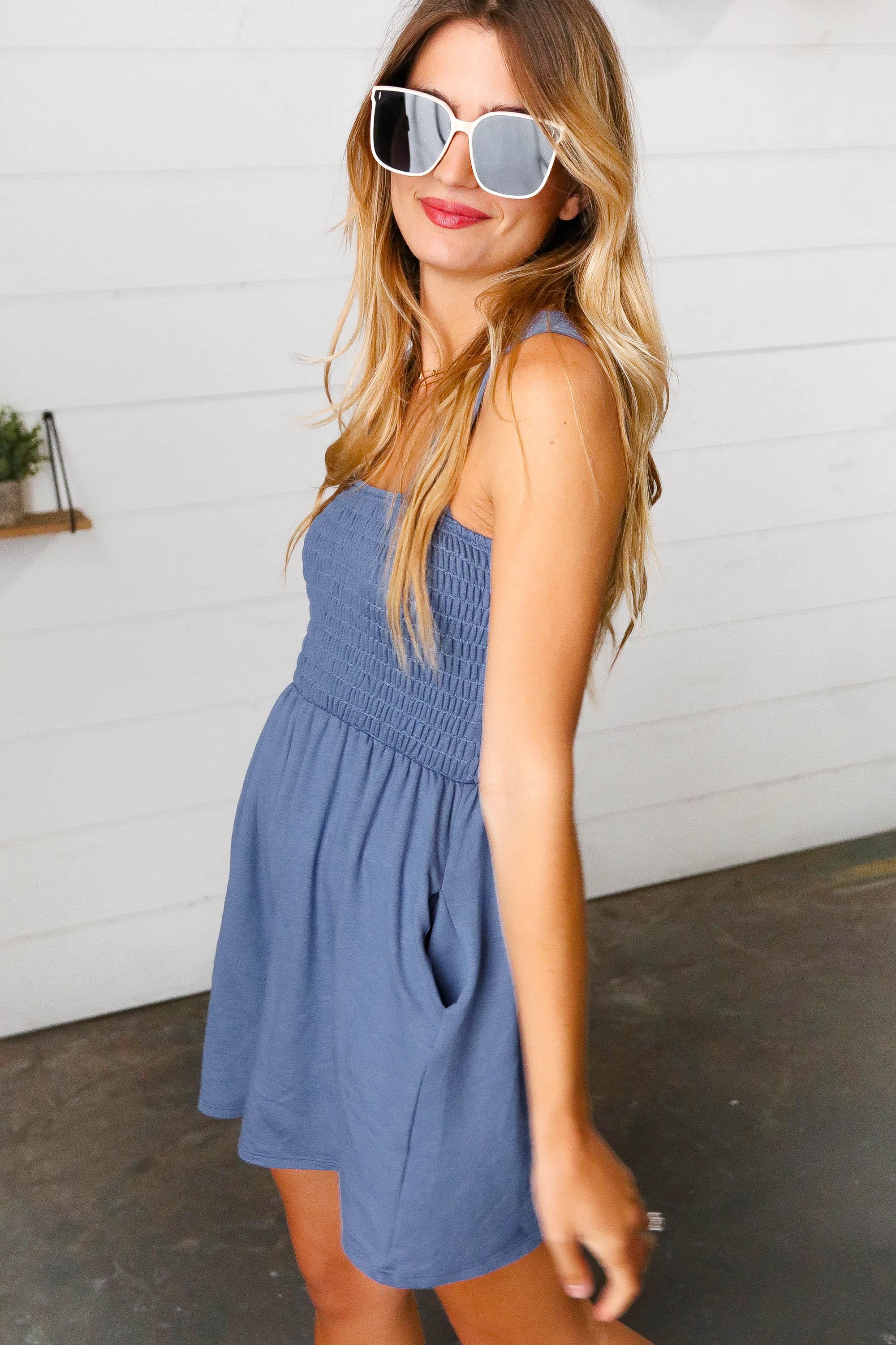 To The Sky Smocked Romper - Atomic Wildflower