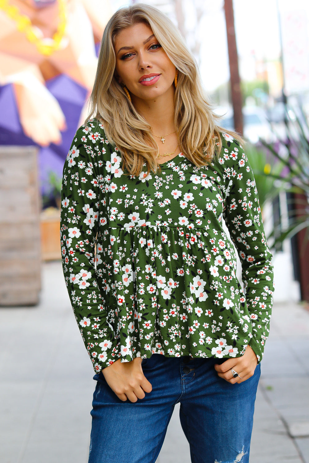 Picking Daisies Floral Print Babydoll Top