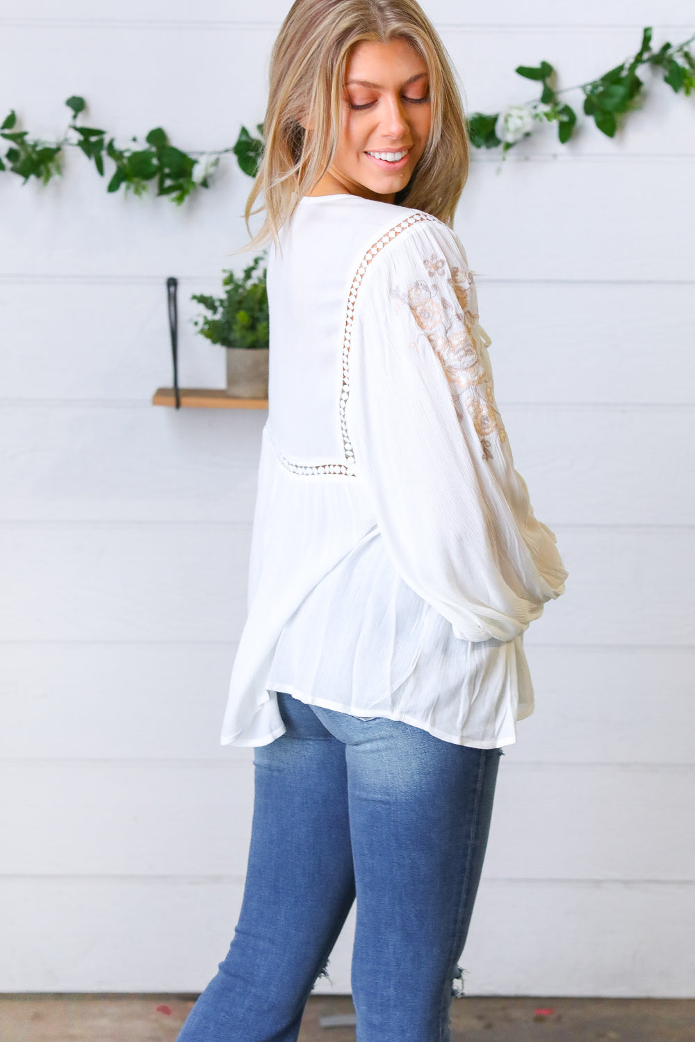 Desi Embroidered Peasant Top • White