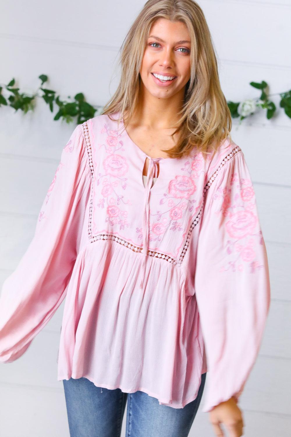 Desi Embroidered Peasant Top • Blush - Atomic Wildflower