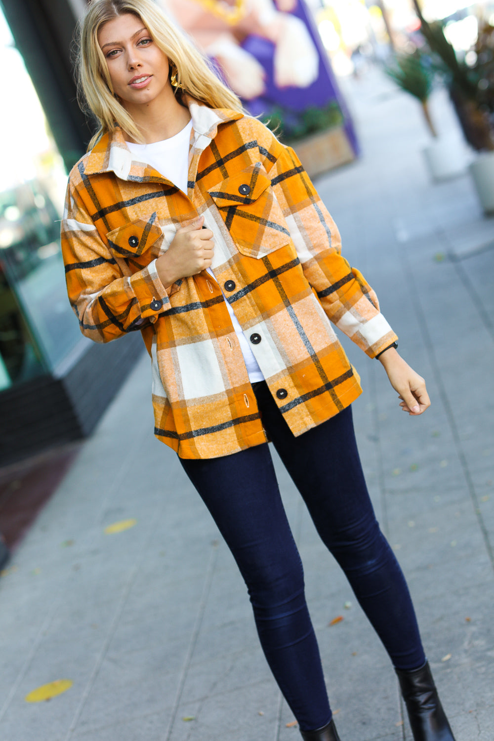 Weekend Ready Plaid Flannel Oversized Shacket • Butterscotch
