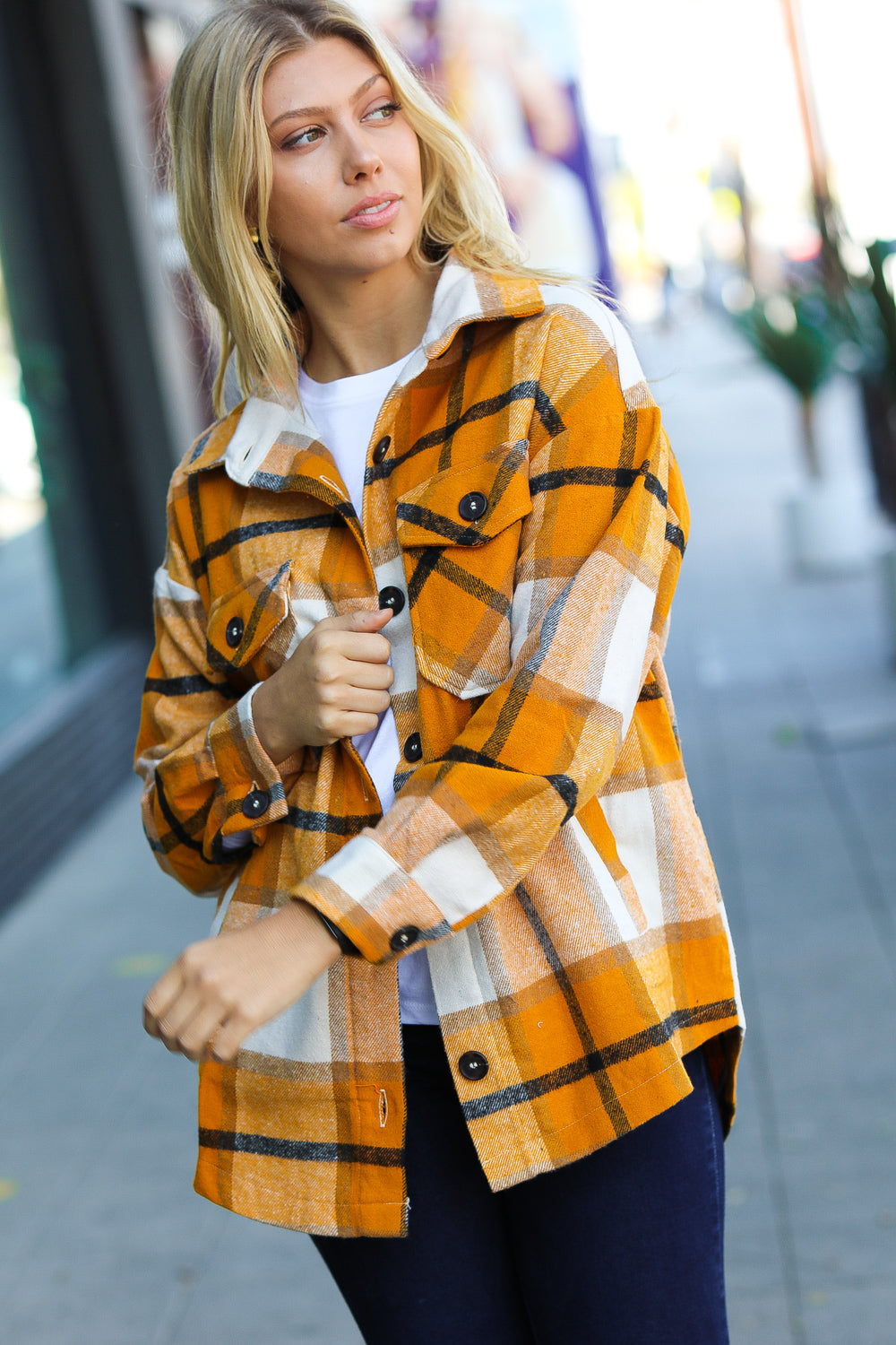 Weekend Ready Plaid Flannel Oversized Shacket • Butterscotch