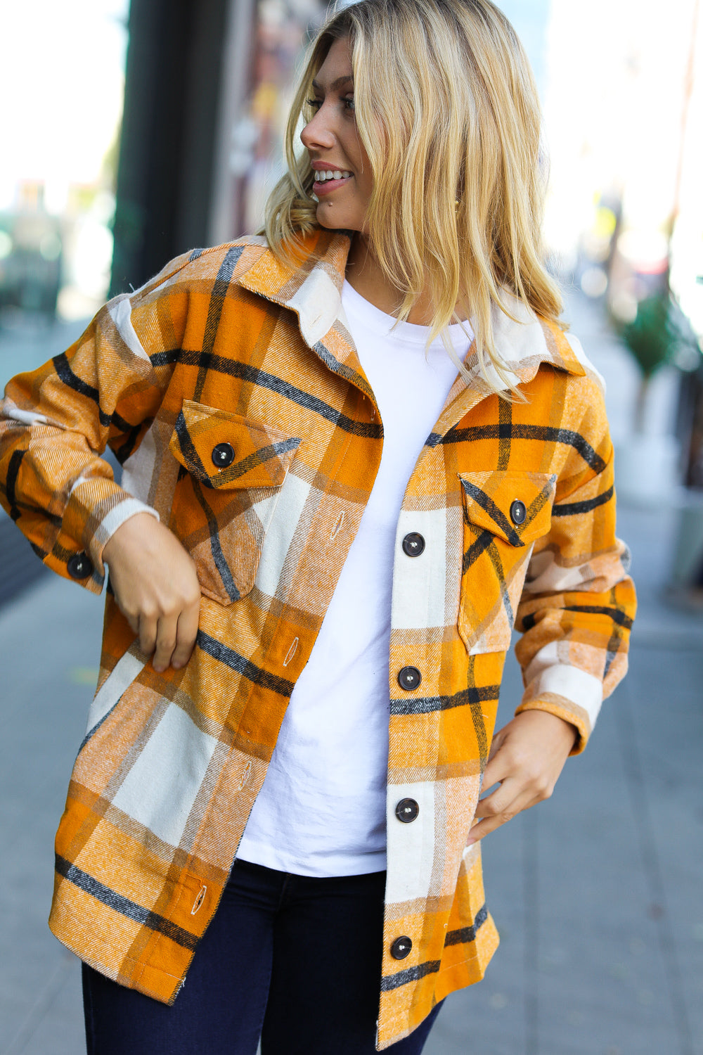 Weekend Ready Plaid Flannel Oversized Shacket • Butterscotch