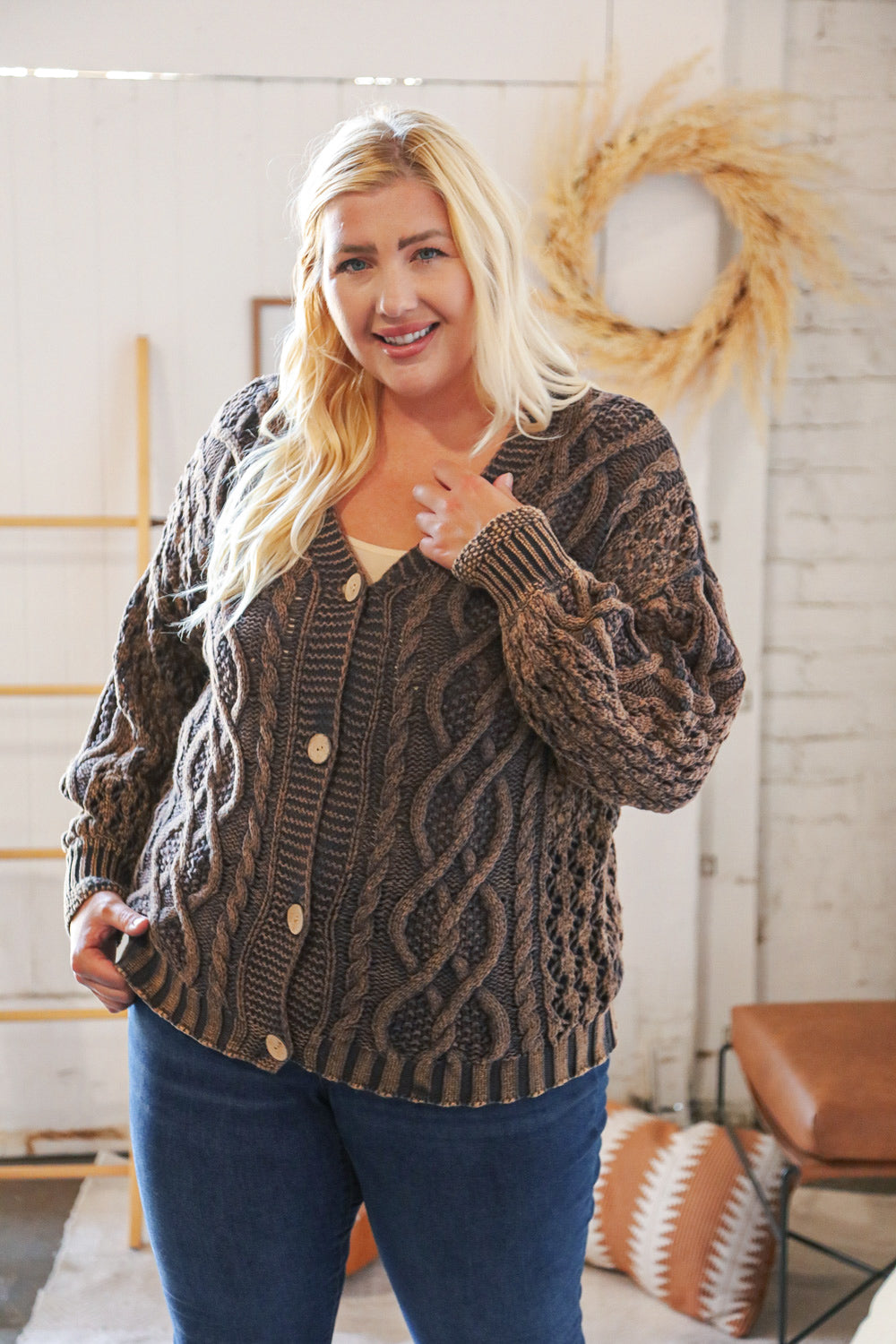 Sister Luck Cable Knit Cropped Cardigan