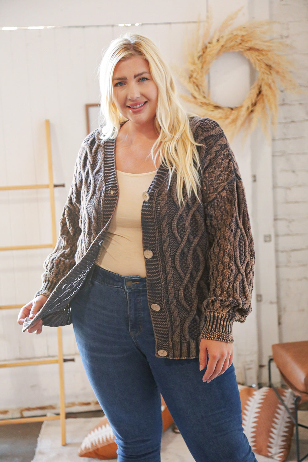 Sister Luck Cable Knit Cropped Cardigan