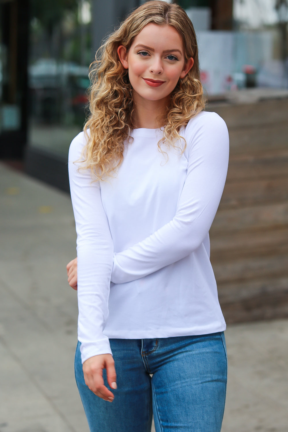 Simple Solutions Cotton Crew Neck Long Sleeve T-Shirt • White