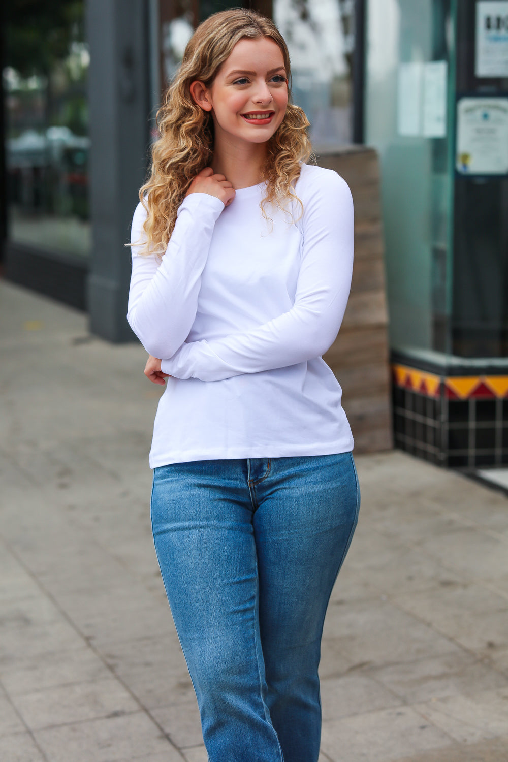 Simple Solutions Cotton Crew Neck Long Sleeve T-Shirt • White