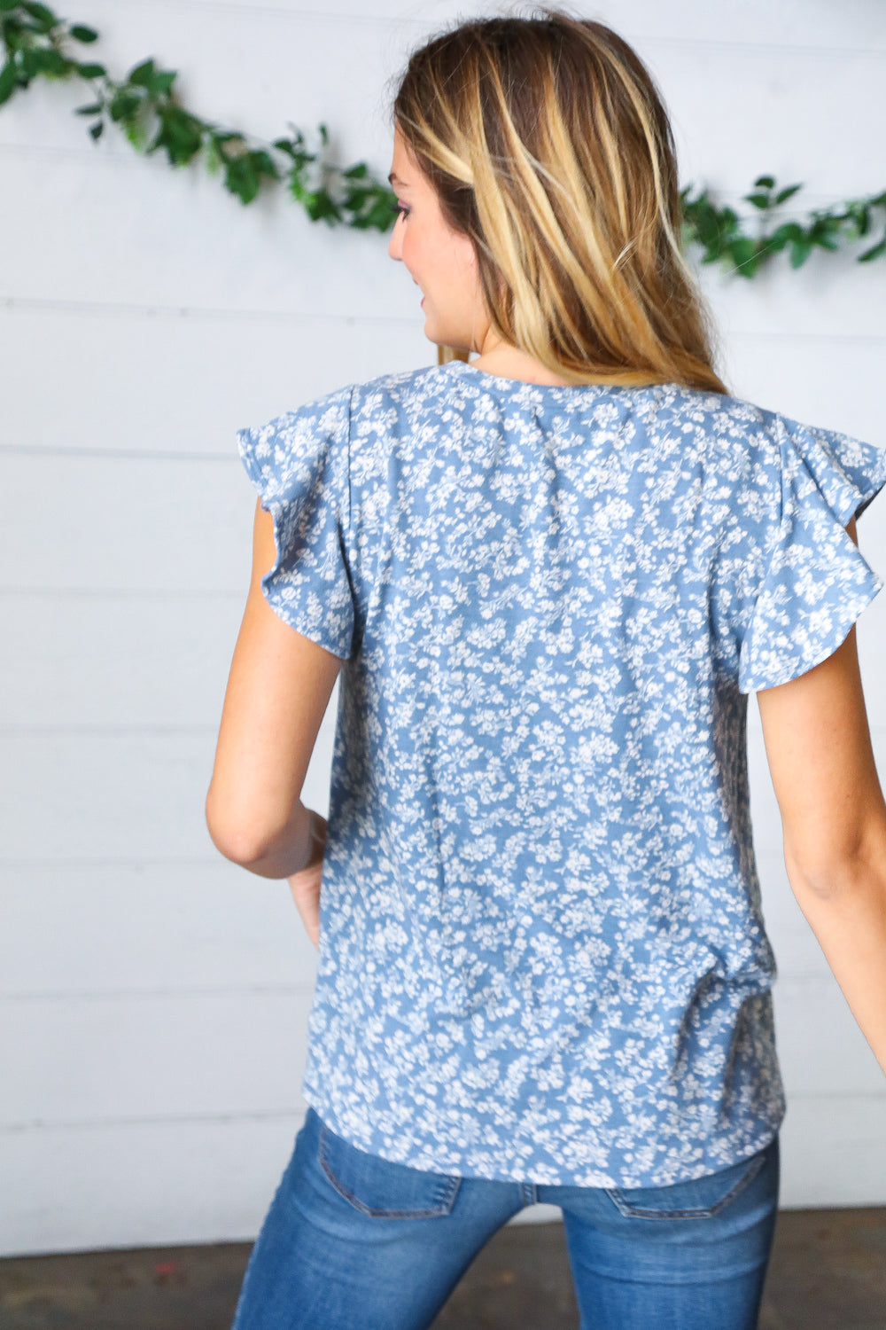 Up Late Ditzy Floral Flutter Sleeve Top