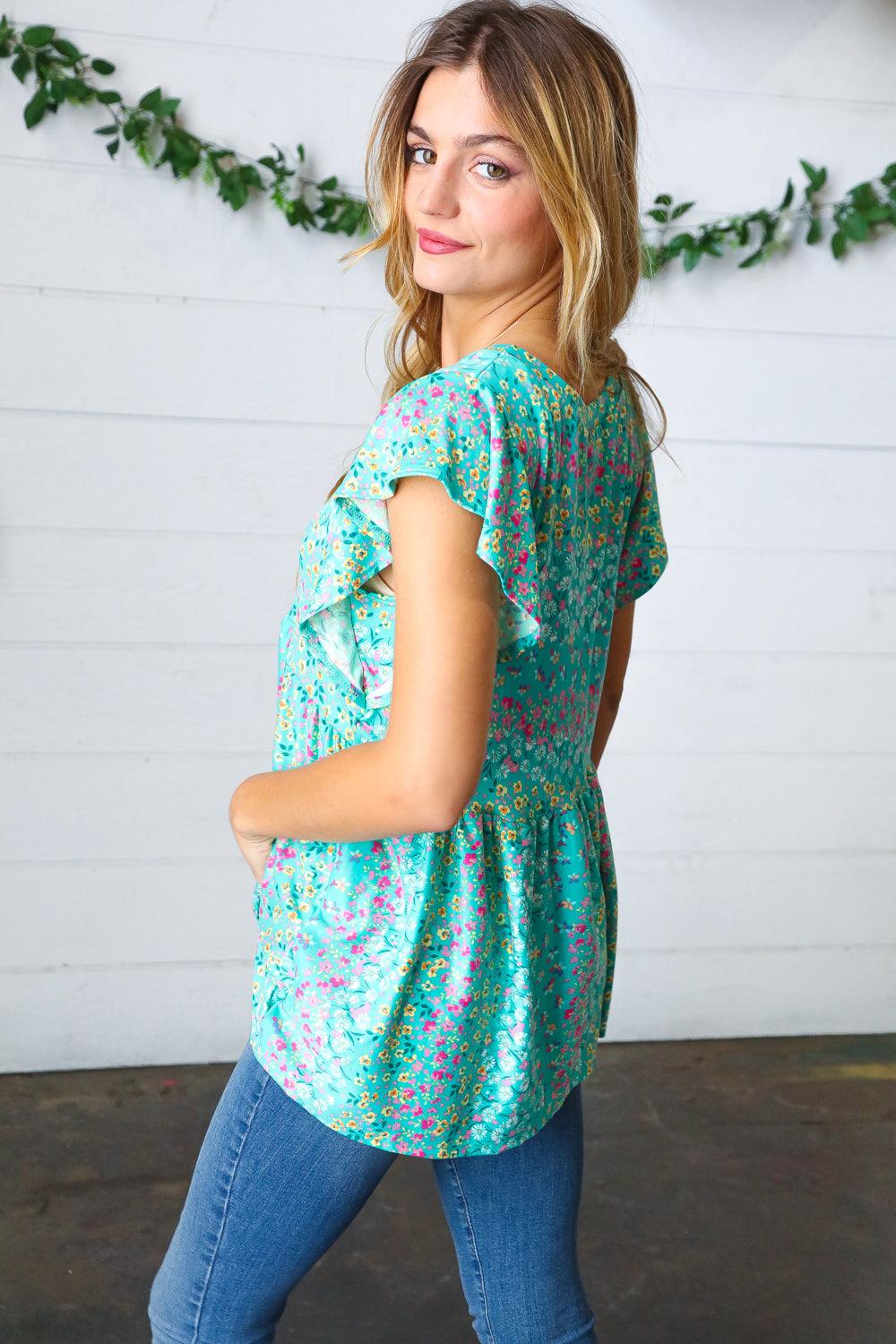 Get Into It Floral Stripe Babydoll Top